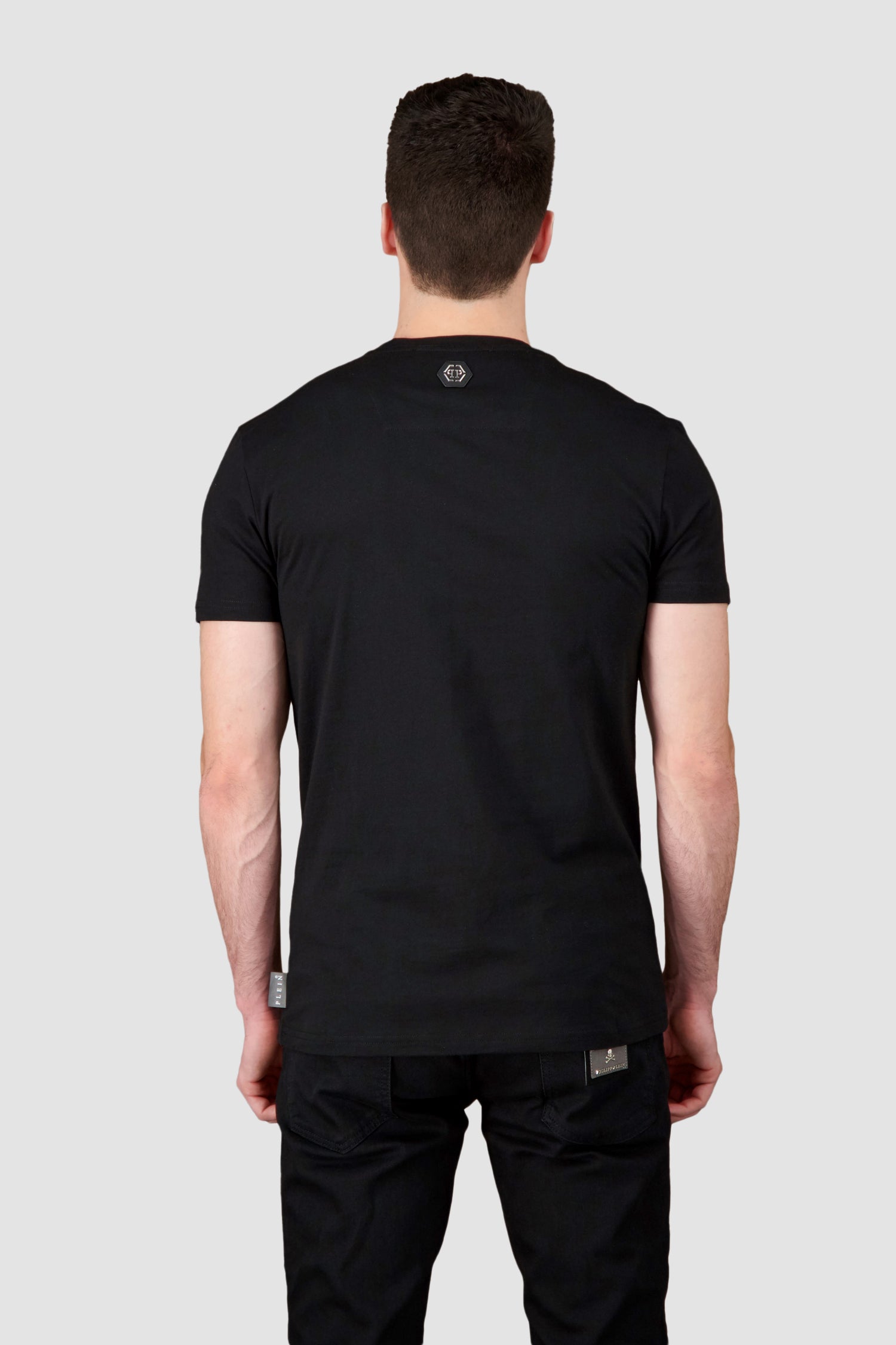 Philipp Plein Black Round Neck Short Sleeve Skull Rhinestone T-Shirt for Men - Stylish Casual & Party Wear