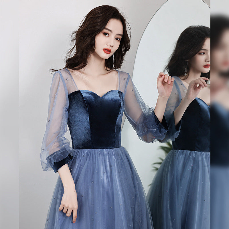Elegant A-Line Velvet Tulle Prom Dress Navy Blue - Formal Evening Gown for Homecoming, Quinceañera & Special Occasions