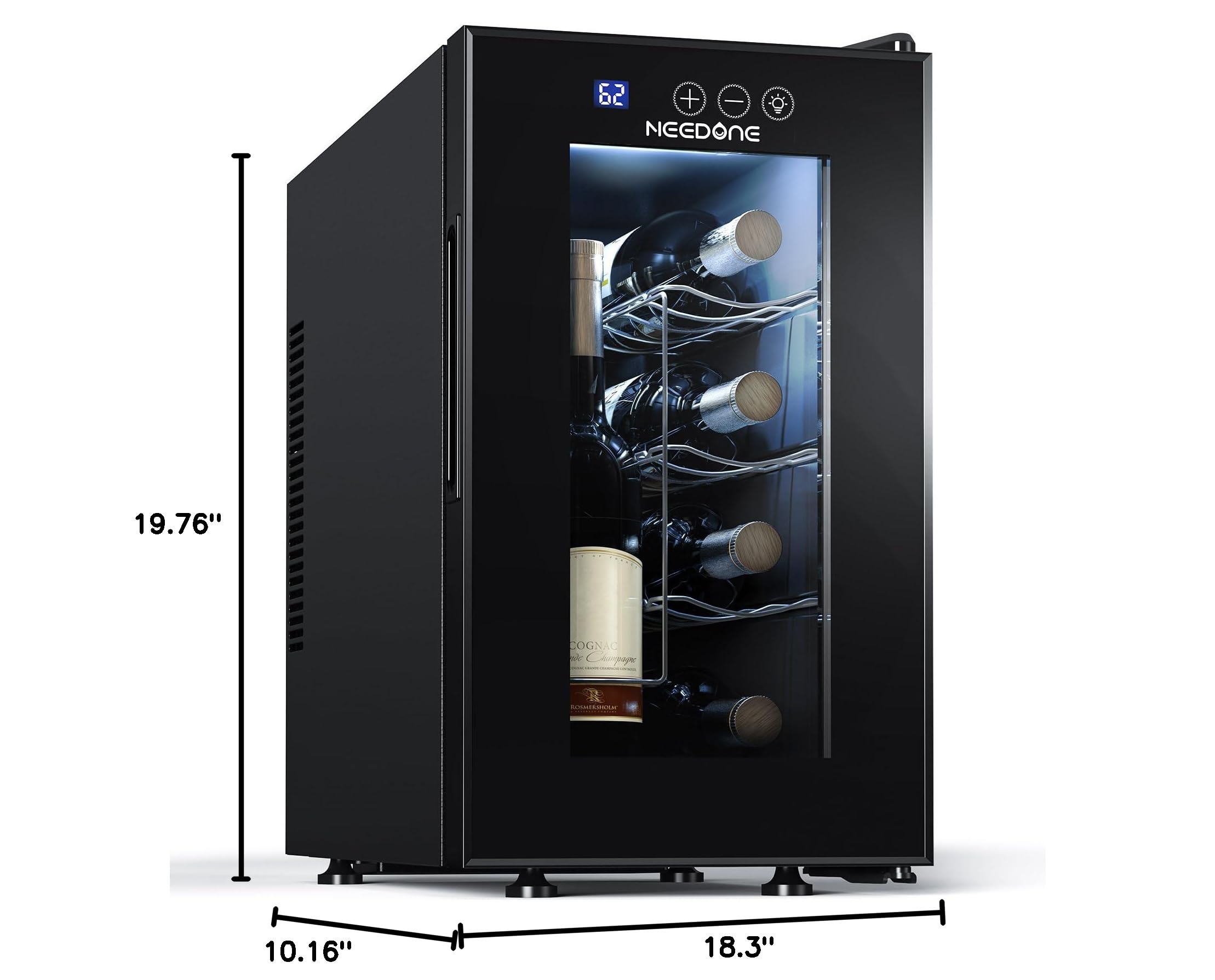 NEEDONE 8 Bottle Wine Cooler Fridge - Thermoelectric Wine Chiller with Built-in Rack & LED Lighting, Quiet Fast Cooling Wine Cabinet for Red & White Wines - Energy Efficient Gift for Wine Lovers (Home, Office, Restaurant Use)