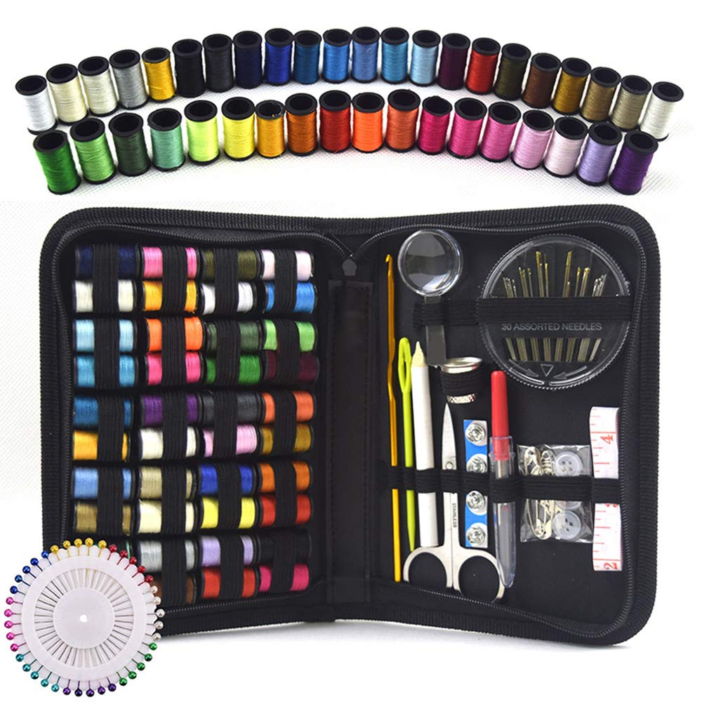 KIPETTO 128Pcs Portable Sewing Kit for Home & Travel - Includes Thread, Scissors, Thimble, Needles, Tape Measure & Carrying Case - Perfect for DIY Repairs, Emergency Fixes & Craft Projects
