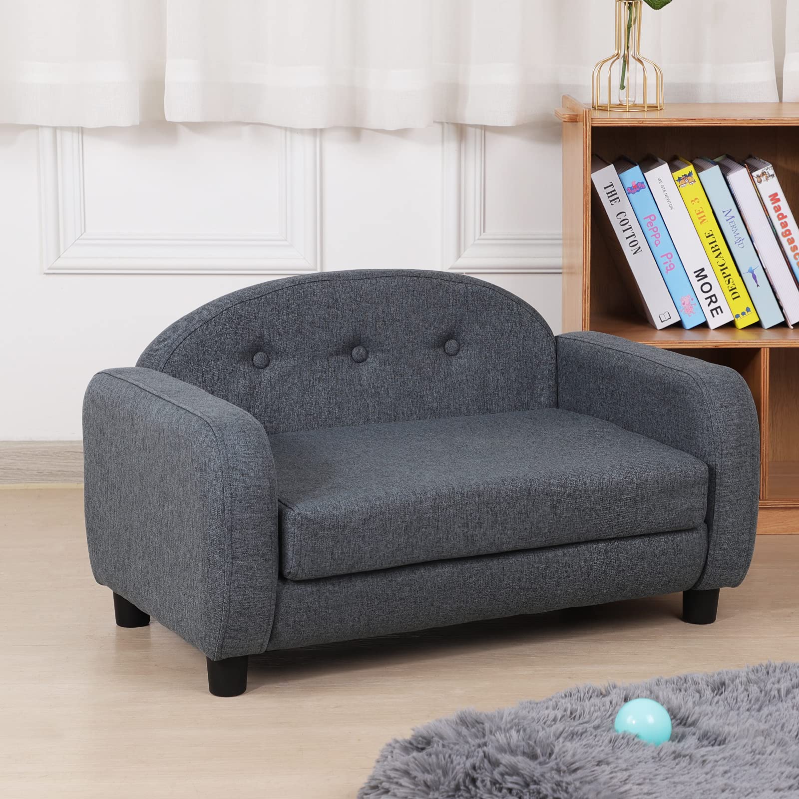 Premium Pet Sofa Bed for Dogs & Cats - Modern Puppy Couch with Removable Linen Cover - Cozy Gray Pet Bed for Small to Medium Pets - Perfect for Living Room, Bedroom & Pet Nursery