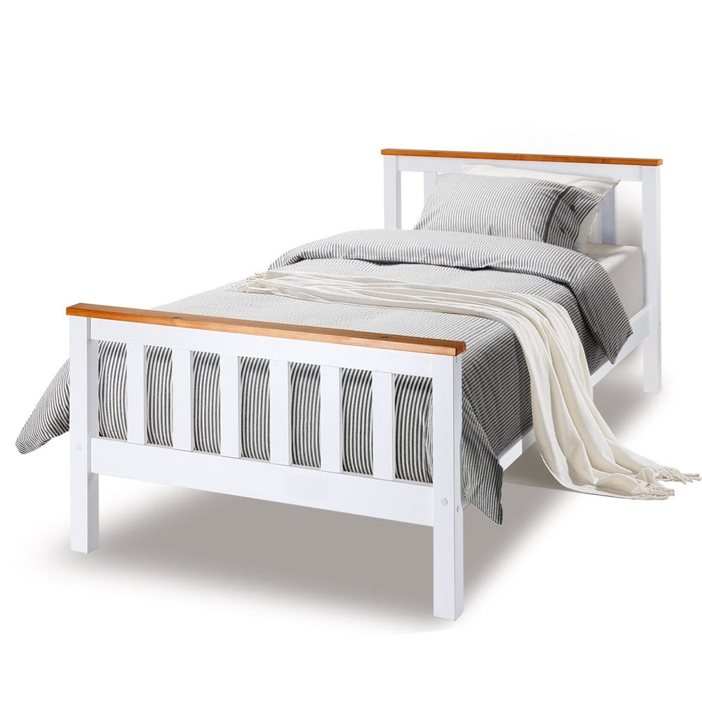 Kids Single Wooden Bed Frame Base - White | Sturdy & Safe Wooden Bed for Children's Room | Perfect for Toddlers, Kids & Teens Bedrooms