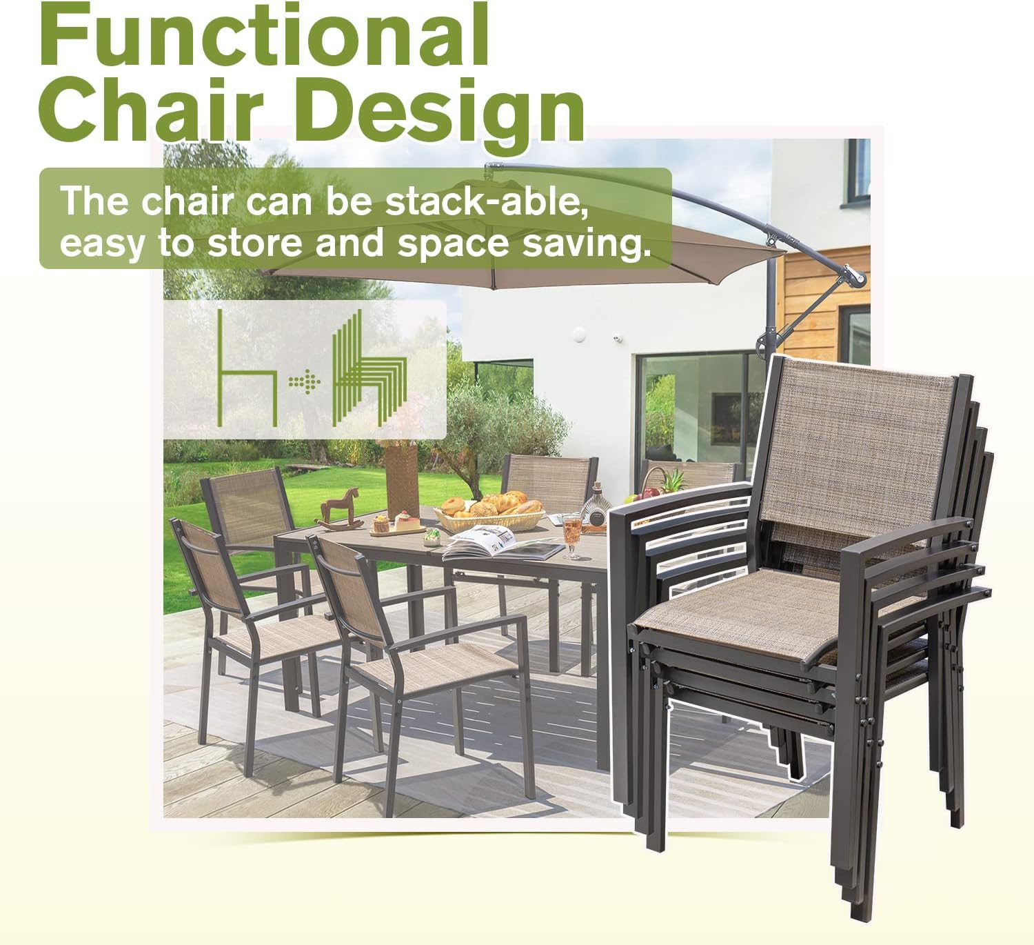 Homall 7-Piece Patio Dining Set - Outdoor Furniture with Large Table & 6 Textilene Chairs for Porch, Garden, Backyard - Brown Weather-Resistant Dining Set for Outdoor Entertaining