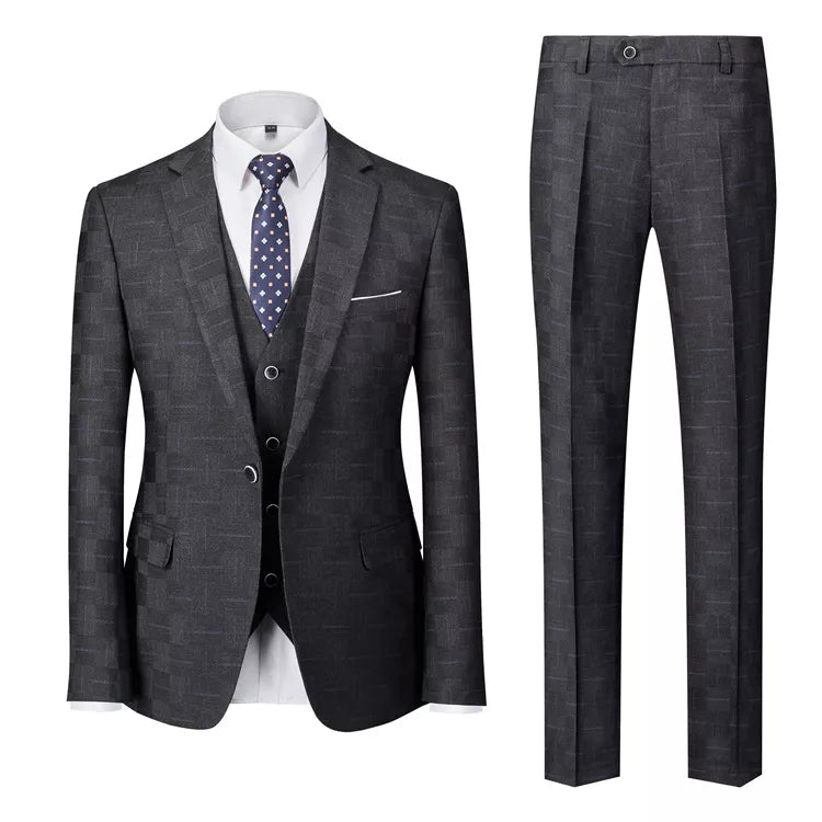 Blue Black Burgundy Plaid 3-Piece Men's Suit CB1216 - Perfect for Weddings, Business Meetings & Formal Events