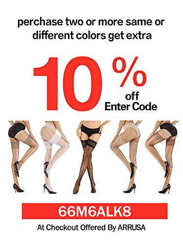 ARRUSA Shiny Nylon Thigh High Stockings for Women - Ultra Shimmery Lace Top with Silicone Band Stay-Up Tights, Sheer Pantyhose for Party, Date Night & Special Occasions