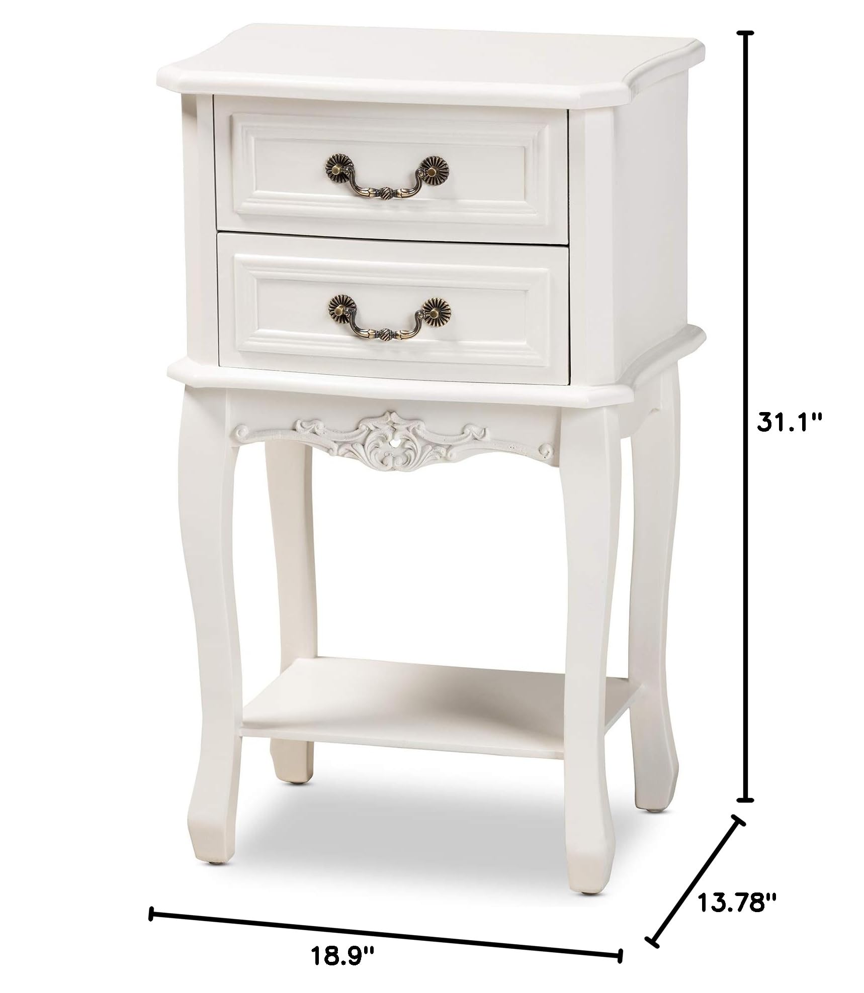 Baxton Studio Modern Nightstand with Brass Accents - White & Gold Bedside Table for Bedroom, Living Room, or Guest Room