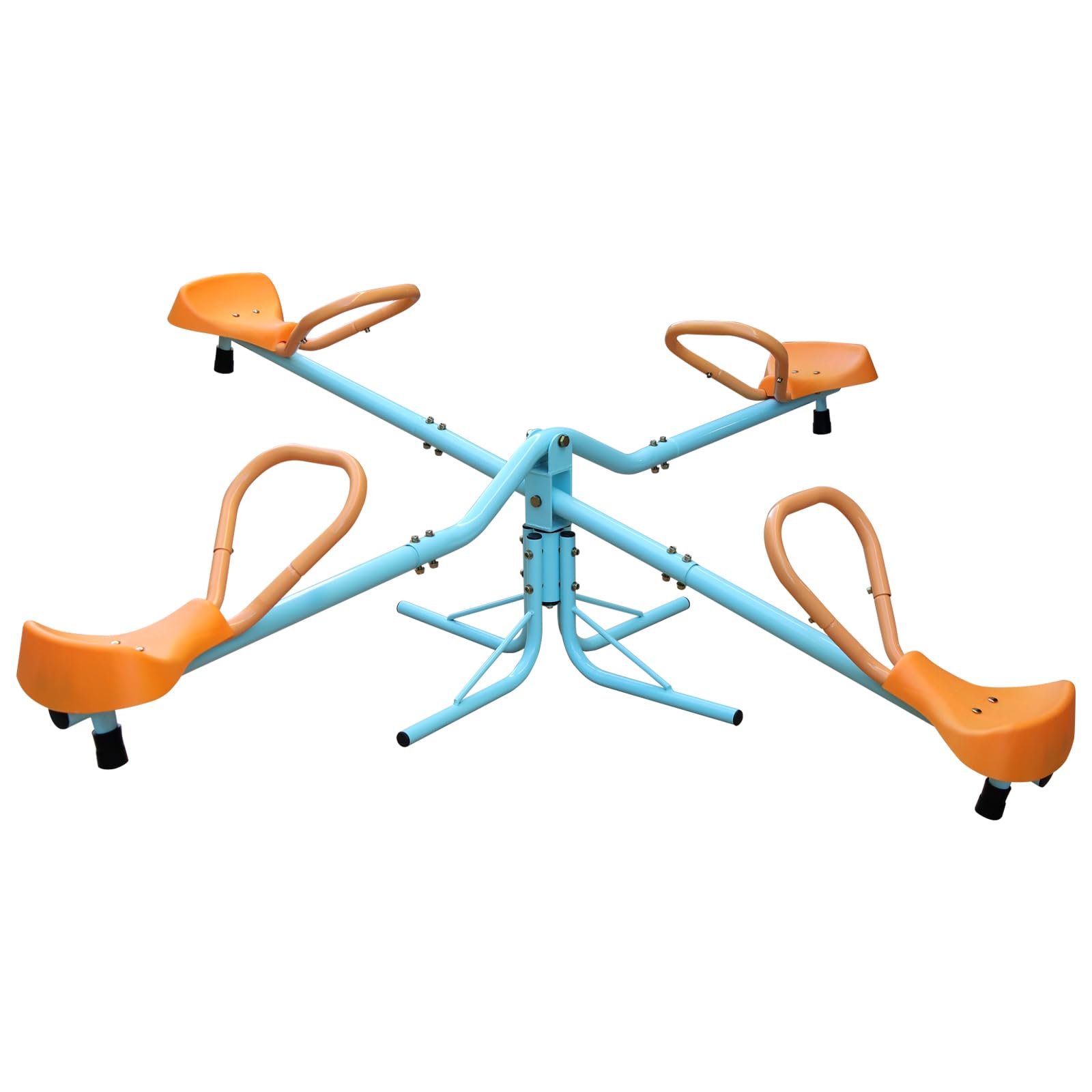 Kids Outdoor Spinning Seesaw - 4 Seat Blue Teeter Totter for Backyard Play, Garden & Park Fun | Durable Toddler Playground Equipment for Ages 3-8