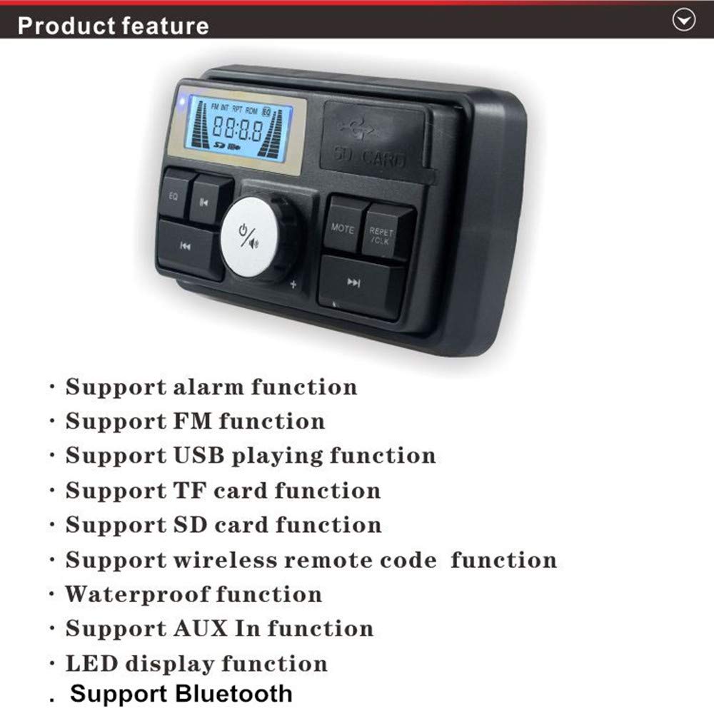 12V Waterproof Bluetooth Speaker for Motorcycle, ATV, UTV & Golf Cart - Anti-Theft FM Radio with USB/TF Port & Stereo Sound (Red) - Perfect for Outdoor Rides, Camping & Off-Road Adventures