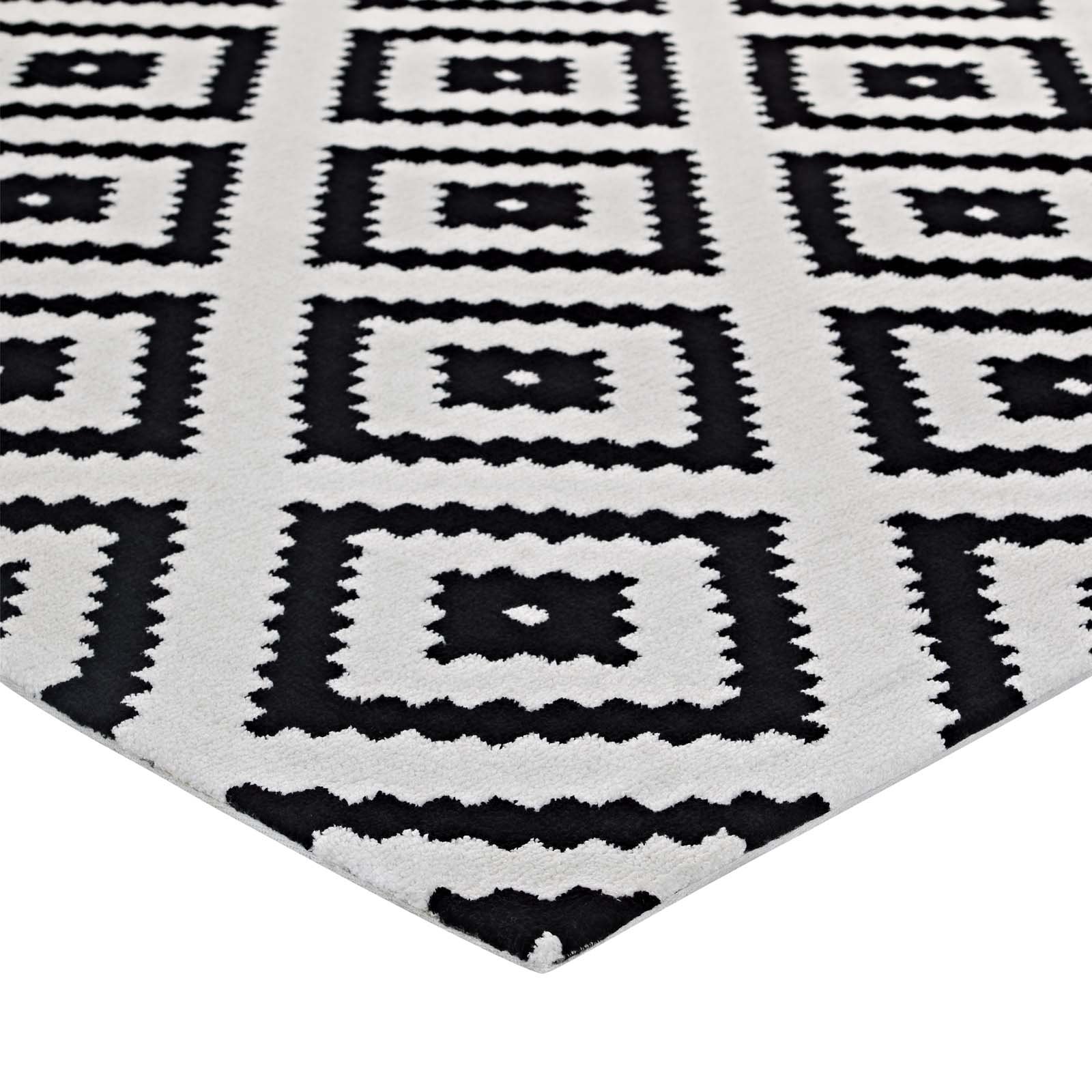 Modern Contemporary Urban Living Room Area Rug - Soft Fabric Carpet Runner in Multi White & Black - Perfect for Lounge, Bedroom, and Hallway Decor