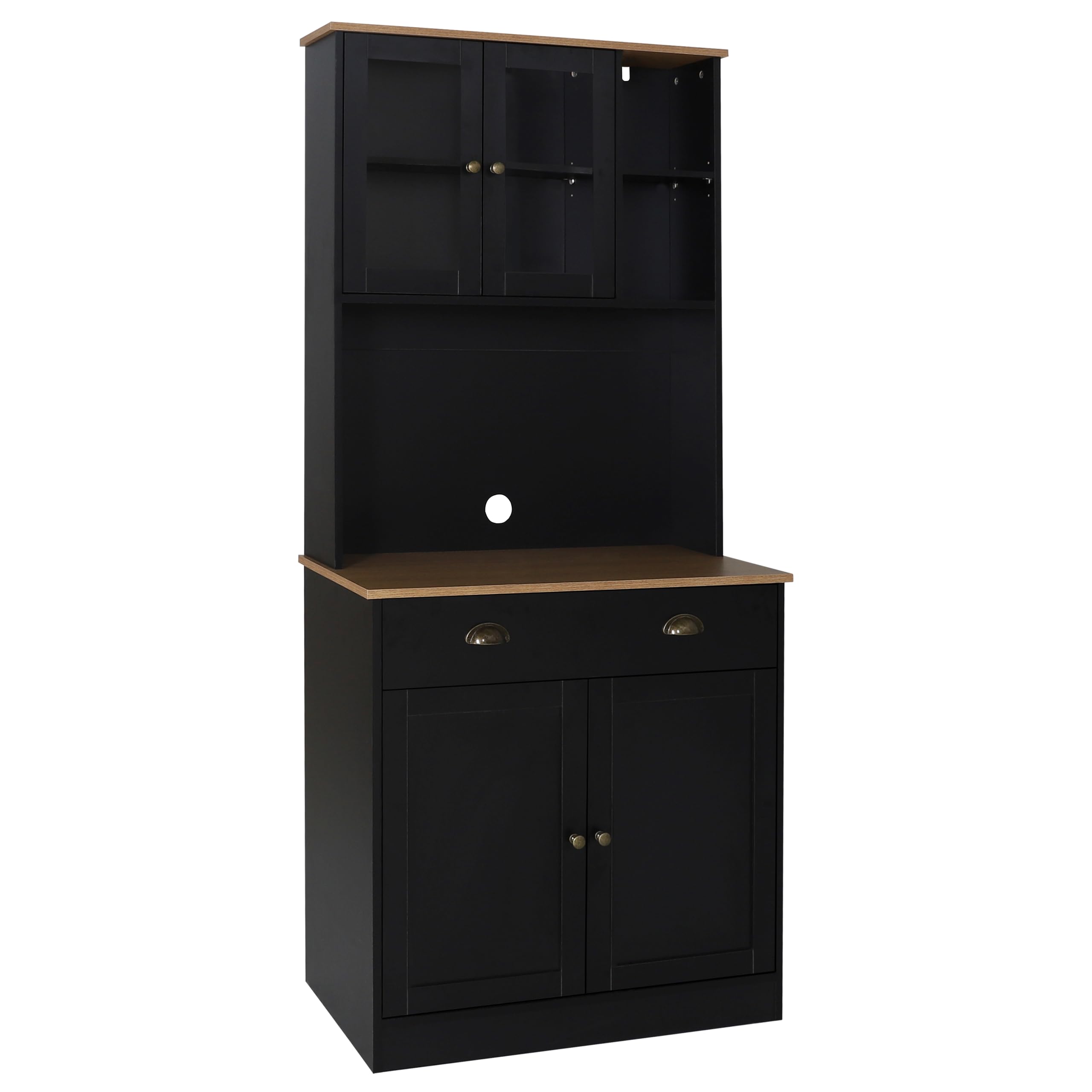 VEIKOU 72 Inch Kitchen Pantry Storage Cabinet with Buffet Hutch - Freestanding Organizer with Glass Doors & Adjustable Shelves - Black Modern Kitchen Cabinet with Upgraded Metal Hinges - Perfect for Dining Room, Kitchen Storage, and Home Organization