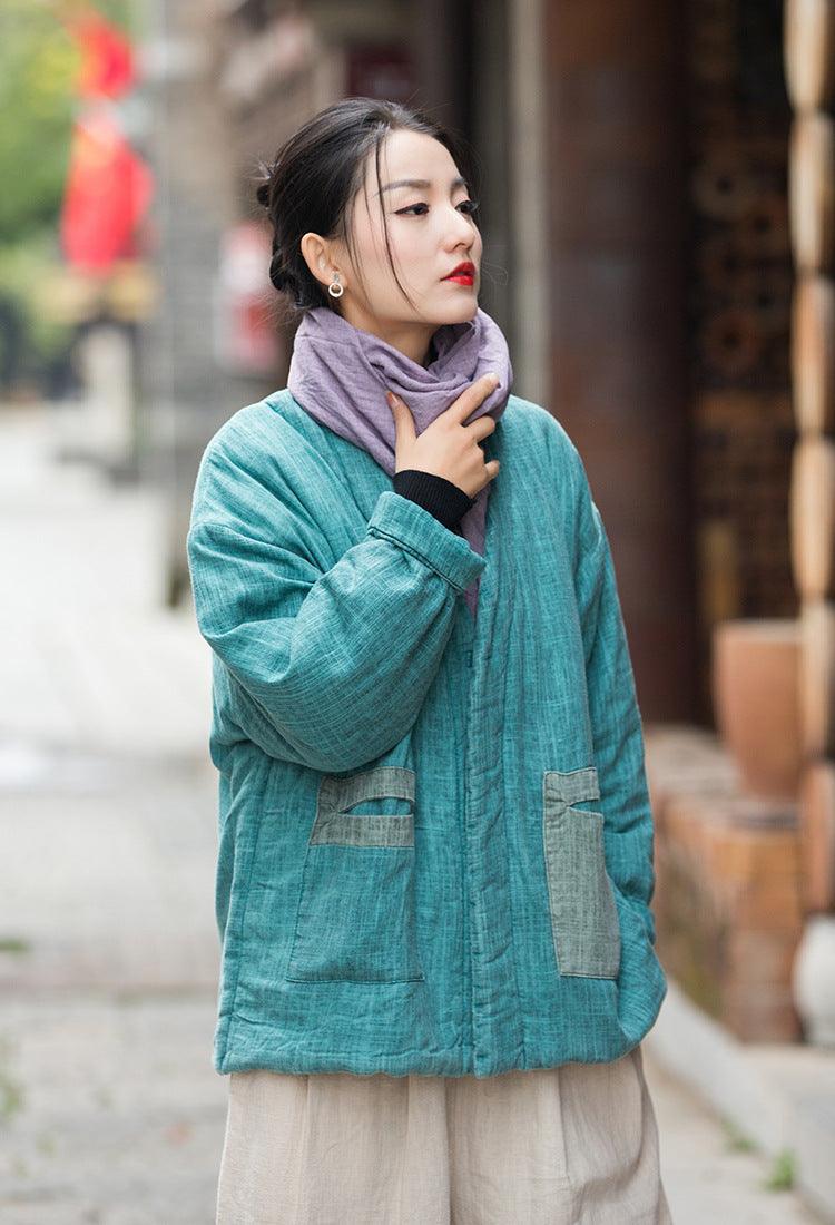 Stylish Retro Women's Linen Padded Coat - Winter Warm Jacket for Casual Outings & Travel | Vintage Fashion Outerwear for Cold Weather