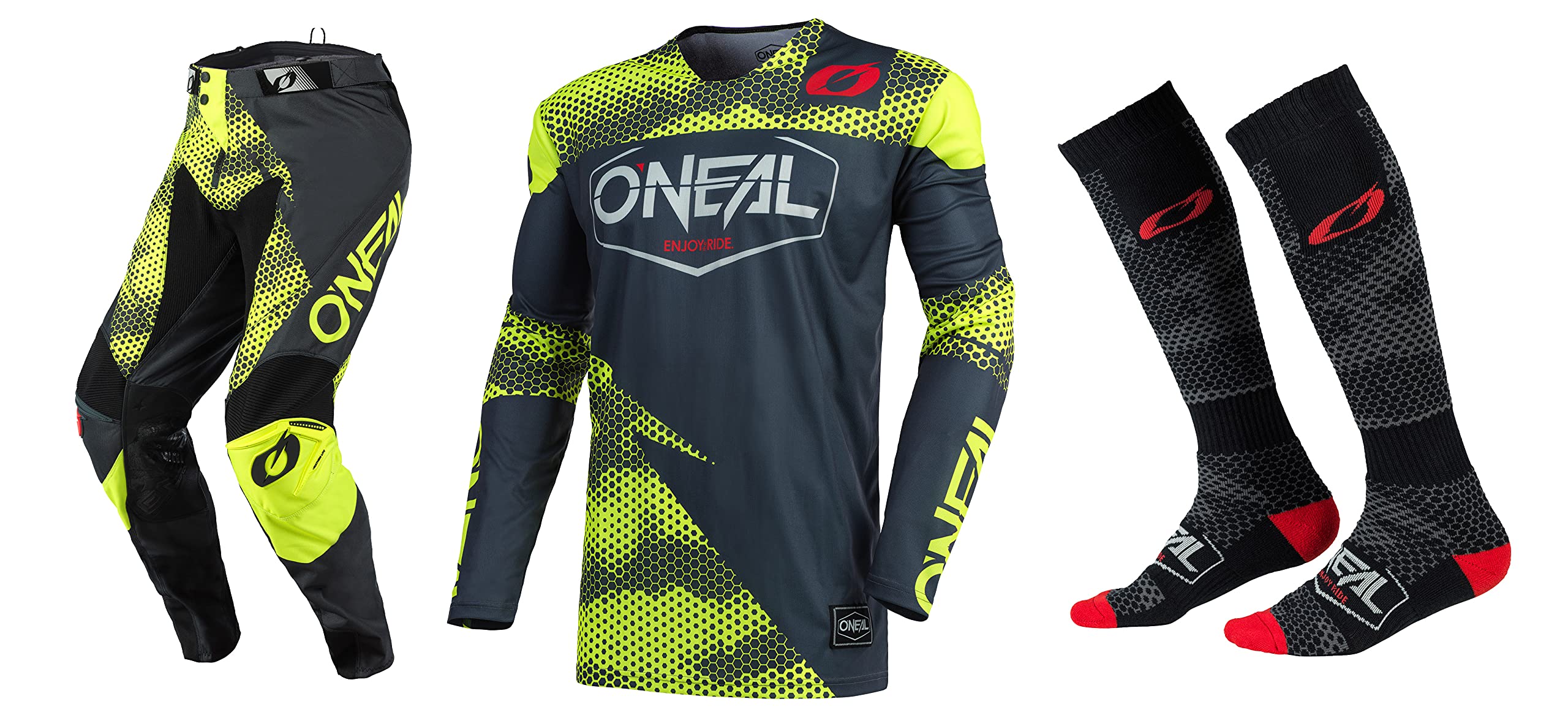 Oneal Mayhem-Lite Covert Green Jersey Pant Socks Combo - Dirt Bike Motocross Racing Gear Set for Men & Women - Perfect for Off-Road, Trail Riding & MX Track