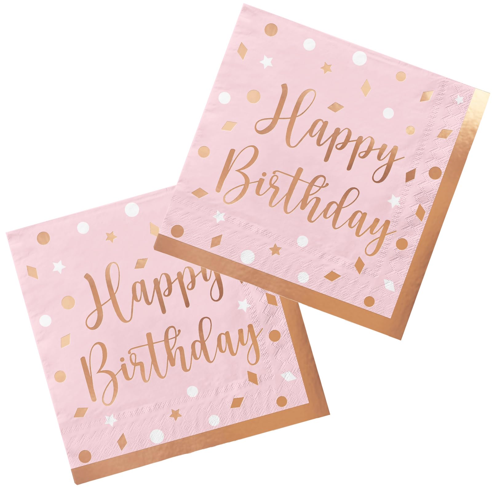 Premium Rose Gold & Pink Disposable Napkins with Golden Dot Confetti - 3-Ply 50 Pack for Graduation, Wedding, Anniversary, Cocktail & Birthday Party Decorations - Elegant Table Setting & Party Supplies