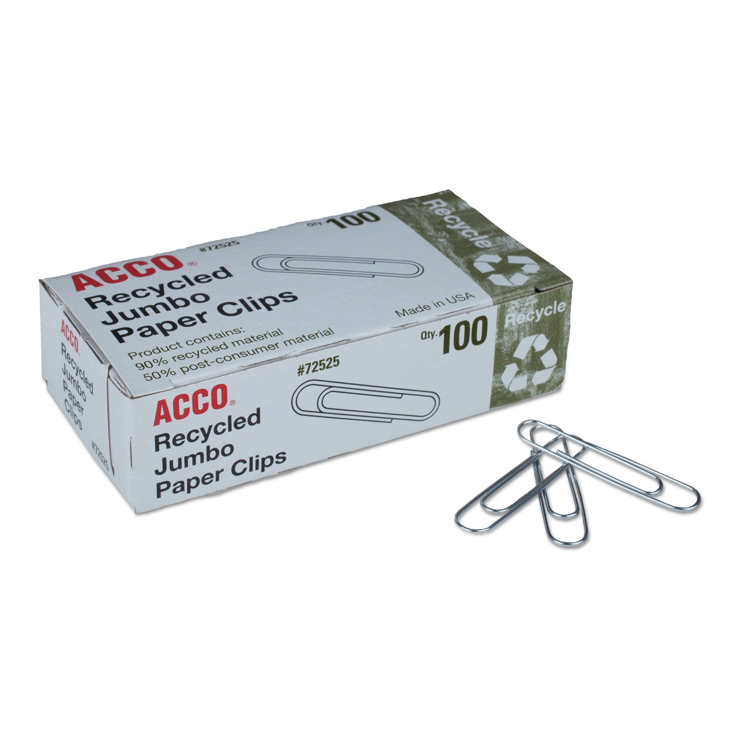 ACCO Recycled Jumbo Smooth Silver Paper Clips - 100 Clips per Box, 10 Boxes per Pack - Perfect for Office Organization, School Supplies & Eco-Friendly Paper Management