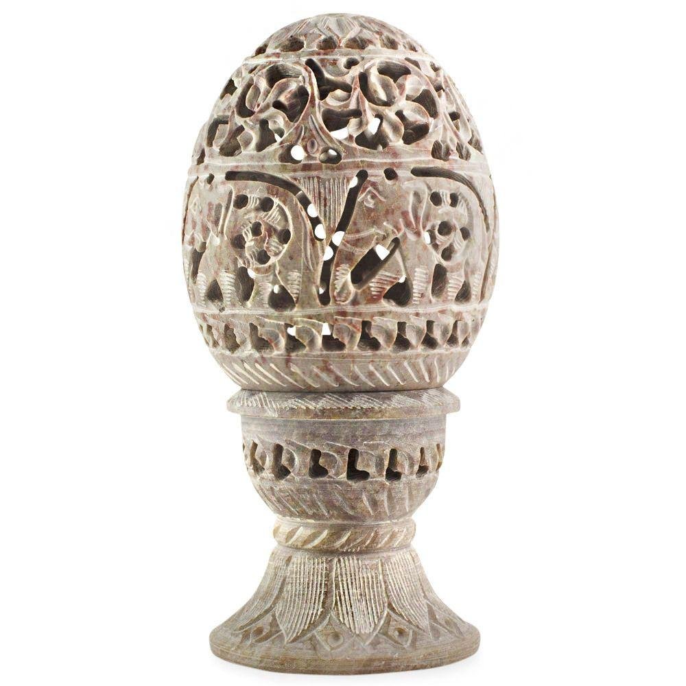 BestPysanky Hand Carved Elephant Stone Easter Egg - 6.5 Inch Decorative Collectible for Home Decor, Easter Gifts & Ukrainian Tradition