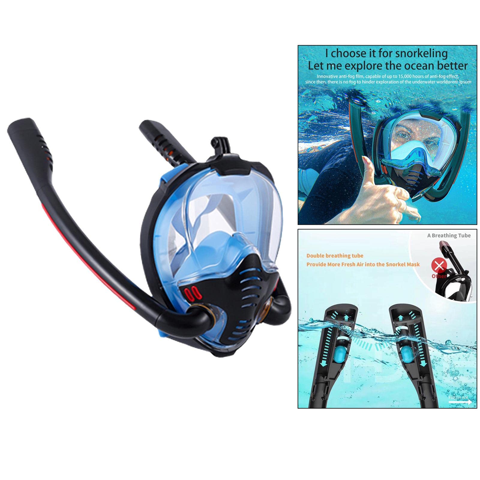LOSA Full Face Snorkel Mask - 180° Panoramic View, Anti-Fog & Leak-Proof Design for Adults - Perfect for Scuba Diving, Snorkeling, and Underwater Exploration in Ocean, Pool, or Beach Vacations