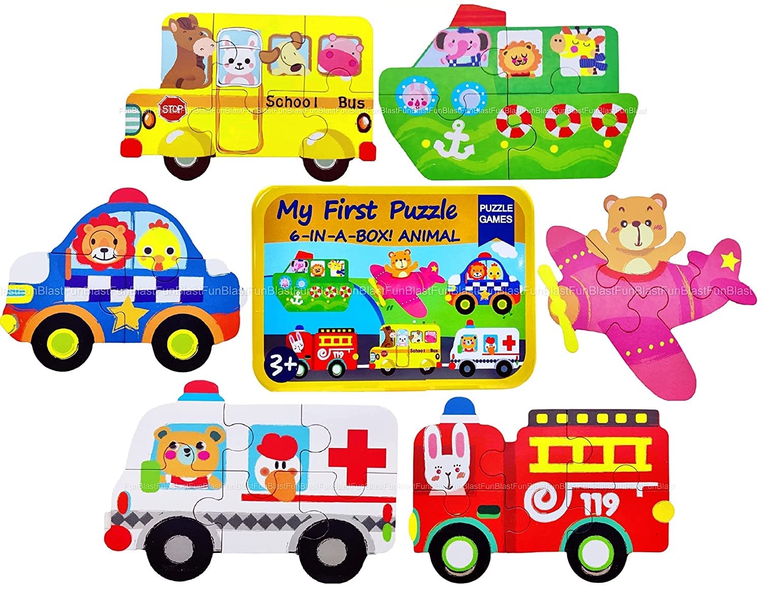 FunBlast 6-in-1 Transport Themed Jigsaw Puzzle Set for Kids - 27 Piece Early Learning Educational Toy | Perfect for Preschool Activities, Birthday Gifts & Family Game Night