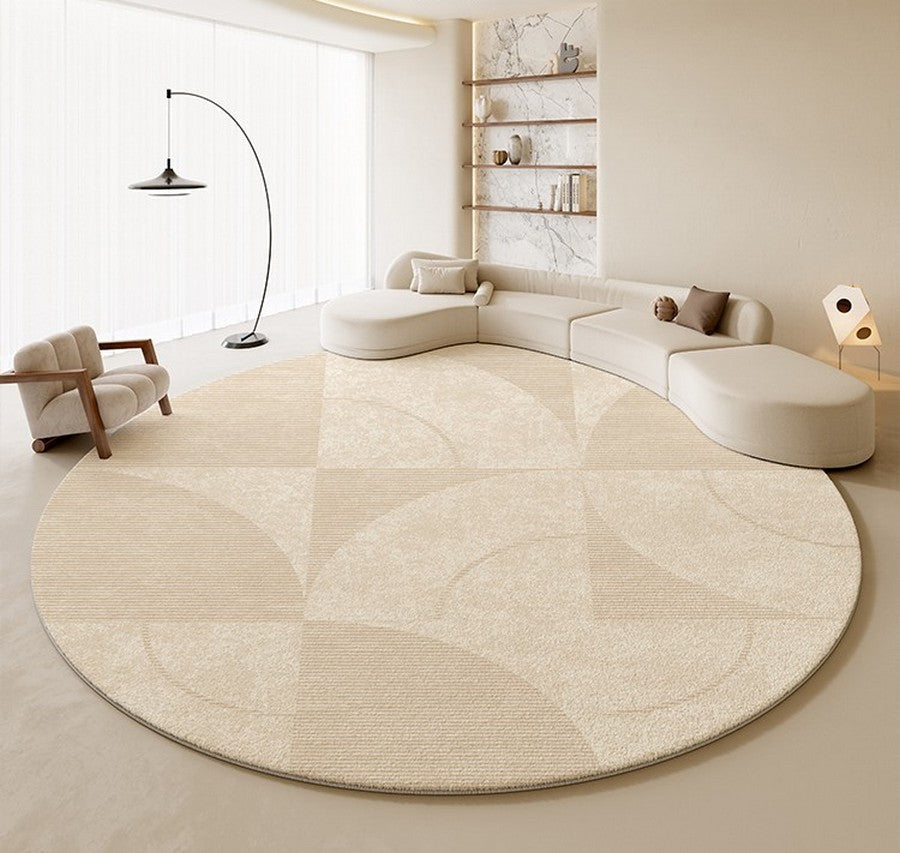 Contemporary Modern Rugs - Abstract Geometric Round Area Rug for Bedroom, Living Room, Sofa & Coffee Table - Cream Neutral Color Dining Room Rug - Perfect for Home Decor, Office & High Traffic Areas