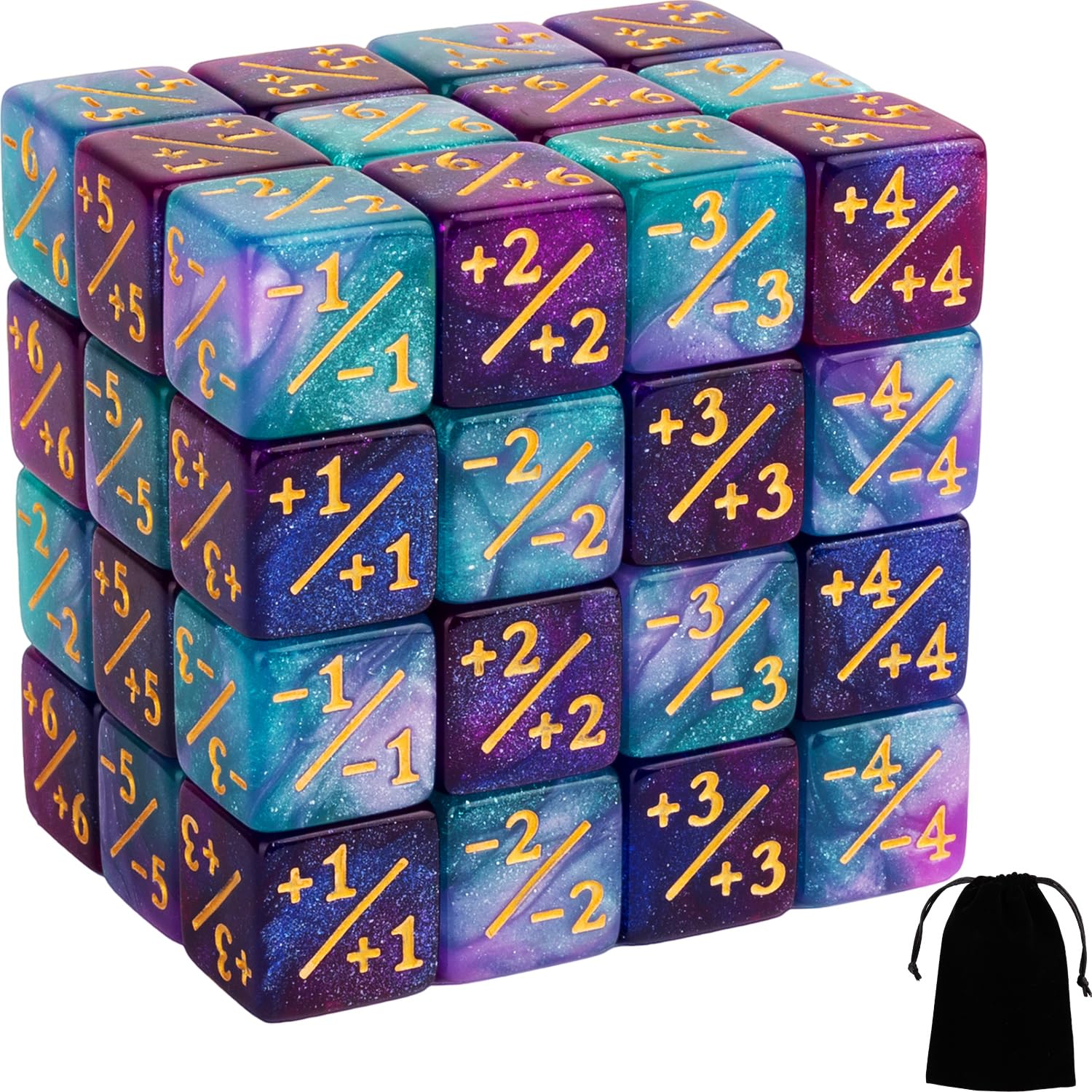 48 PCS MTG Counter Dice Set - Magic The Gathering Life Counters & Status Tokens with Starry Sky Design - D6 Dice for MTG Card Games, Board Games & Game Night Accessories (Turquoise & Lilac, Navy & Purple) - Perfect for Tracking Life Points in Magic Tournaments & Casual Play