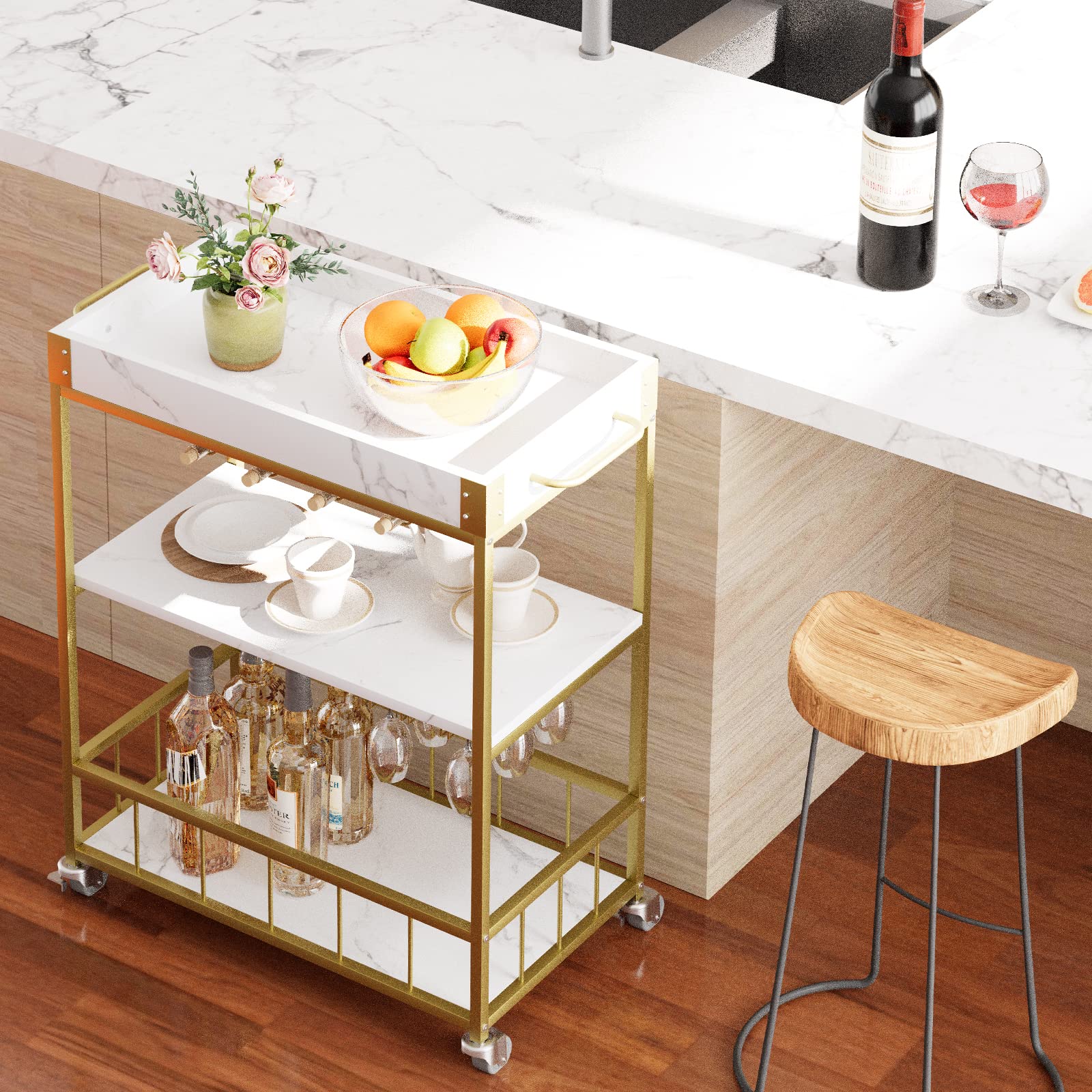 Gold Bar Cart with Wheels - 34