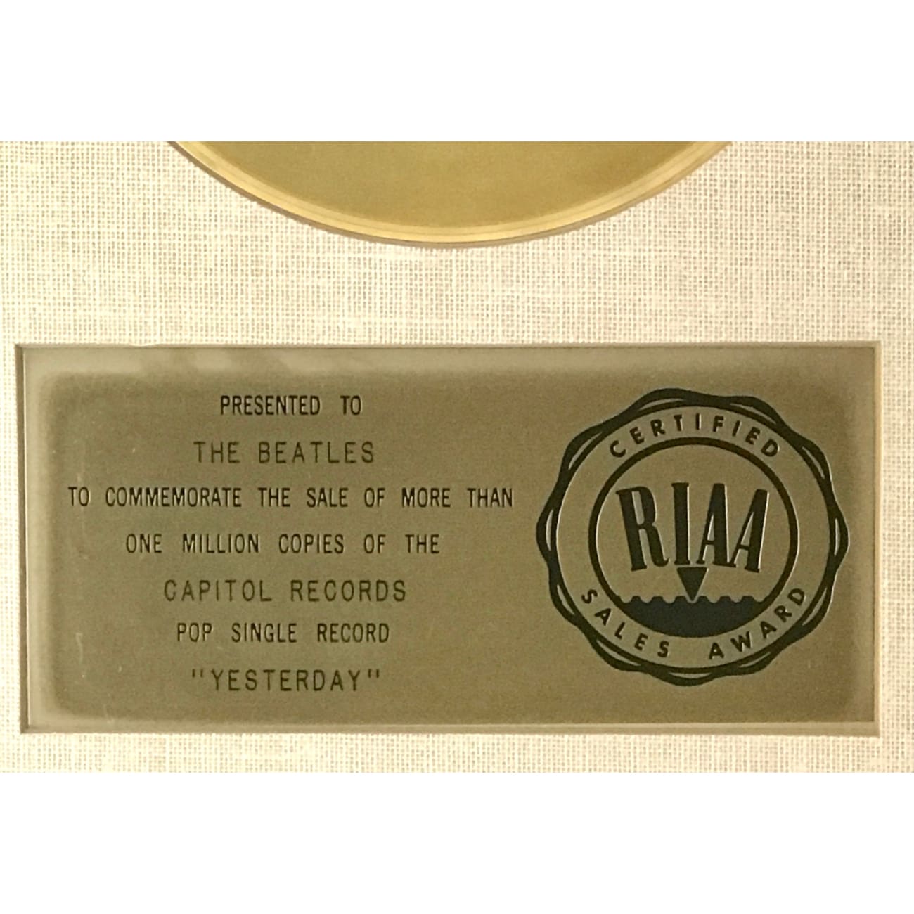 The Beatles Yesterday RIAA Gold 45 Award - Rare Collectible Music Memorabilia for Beatles Fans - Perfect for Display in Music Rooms, Theaters, or Collector's Showcases