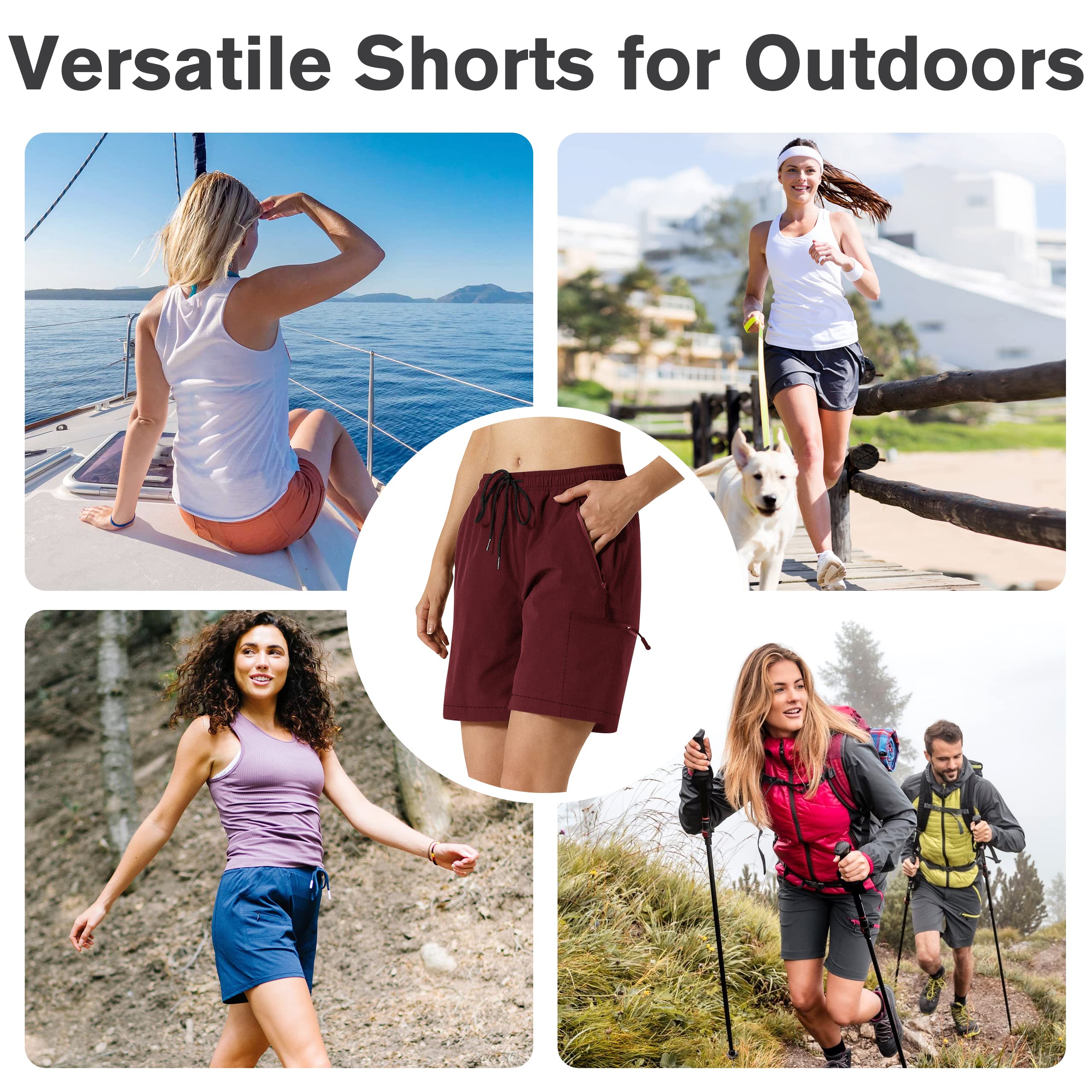 HMUUO Women's Quick Dry Hiking Cargo Shorts - Lightweight Athletic Golf Shorts with Zipper Pockets for Travel & Outdoor Activities | Perfect for Summer Adventures, Camping & Casual Wear