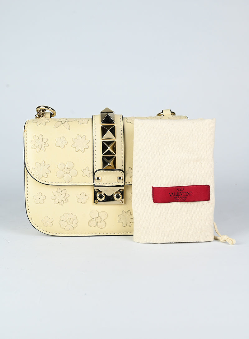Valentino White Leather Handbag with Floral Design - Perfect for Women's Fashion, Parties & Special Occasions