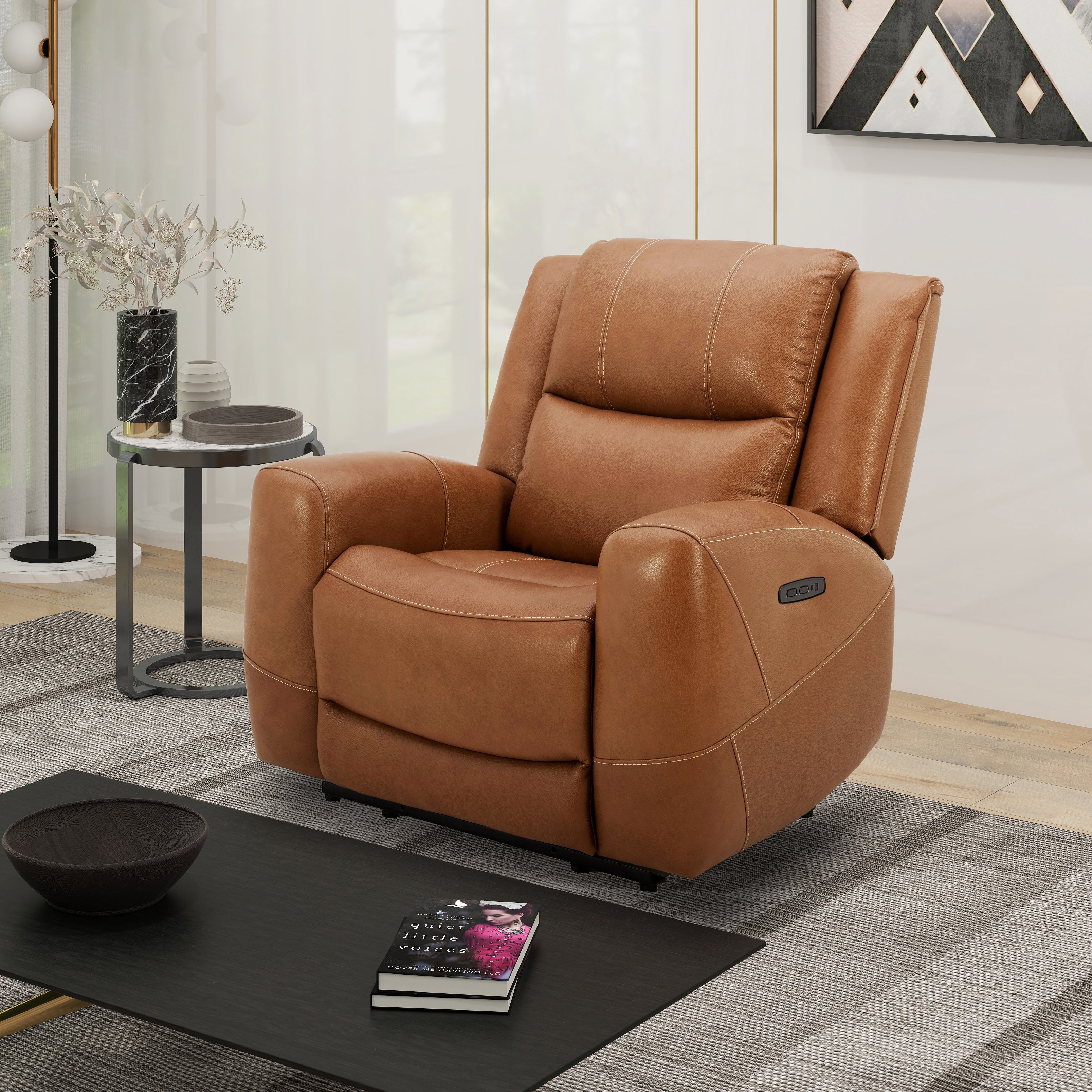 Roundhill Furniture Cozura Genuine Leather Power Reclining Sofa Set - 3-Piece Living Room Sectional with USB Charging & Cup Holders | Perfect for Home Theater, Family Gatherings & Relaxing Evenings