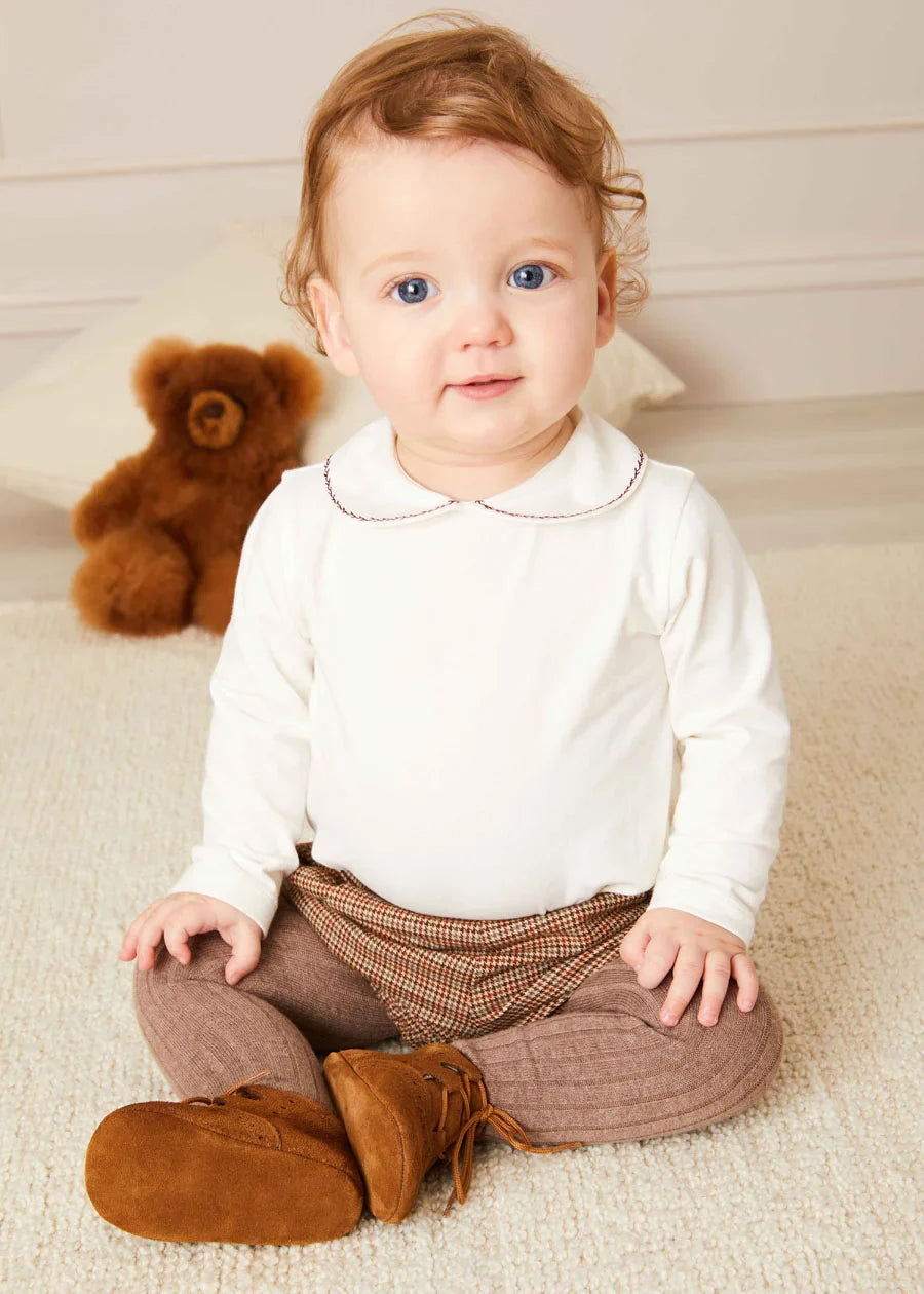 Embroidered Peter Pan Collar Long Sleeve Bodysuit for Baby Girls 1-36 Months - Soft Burgundy Cotton Romper for Newborn to Toddler | Perfect for Family Photos, Holiday Outfits & Everyday Wear