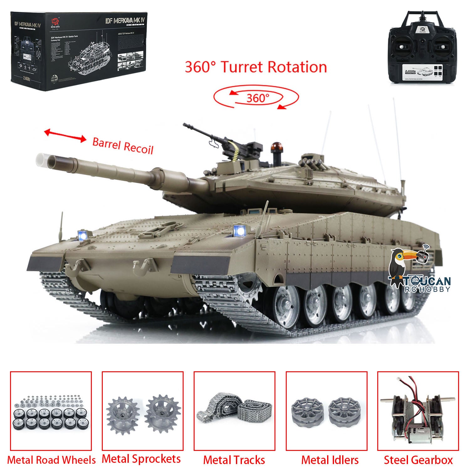 Heng Long 1/16 Scale RC Tank TK7.0 IDF Merkava MK IV PRO Edition - Metal Gearbox, Sprockets & Tracks - Realistic Military Toy for Adults & Collectors - Perfect for Battle Simulation, Display & Gift Giving