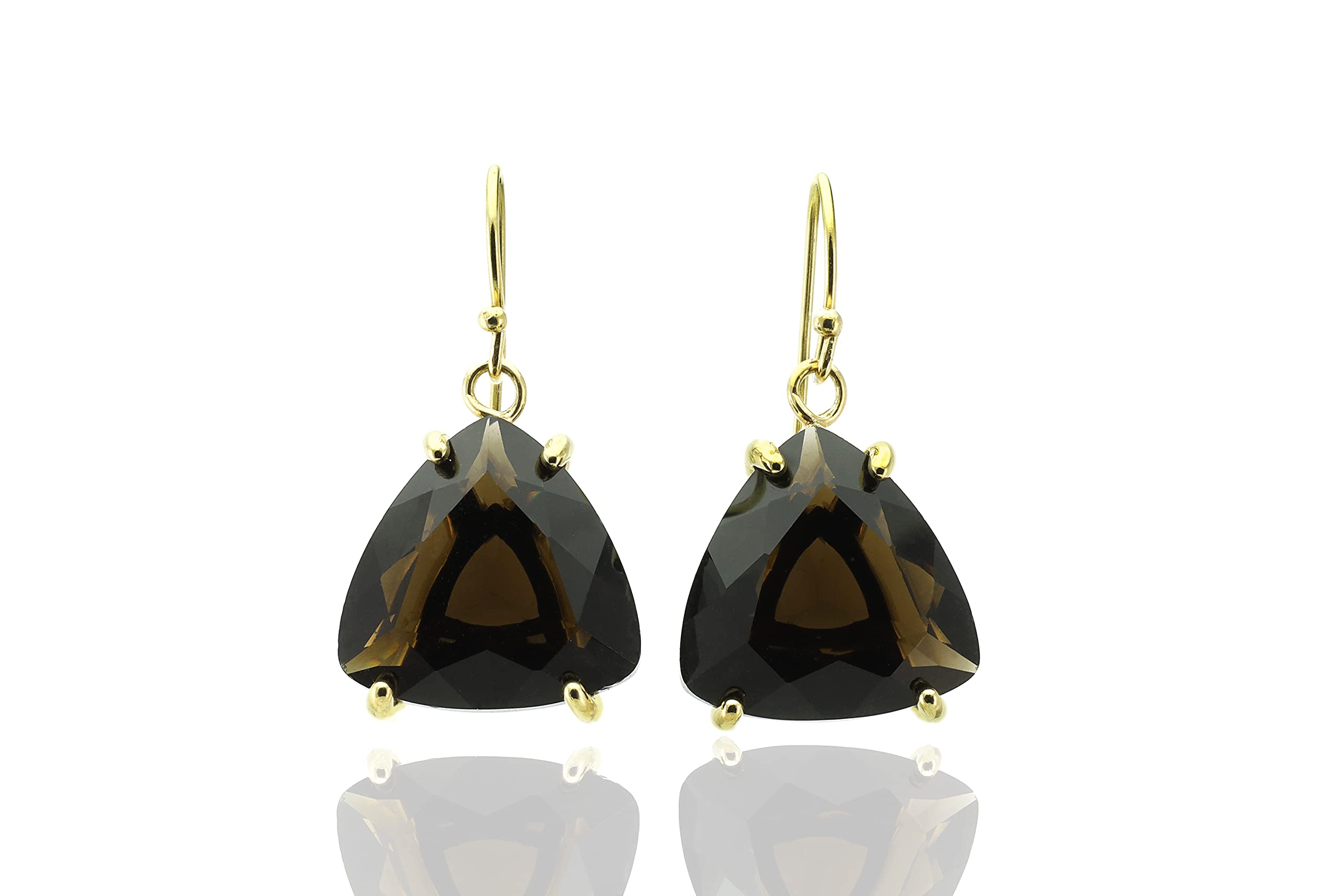 Smoky Quartz Gold Triangle Earrings | Trillion Cut Gemstone Dangle Earrings for Women | Elegant Semi-Precious Jewelry | Perfect for Evening Parties, Weddings & Special Occasions | Unique Gift for Birthday, Anniversary & Celebrations