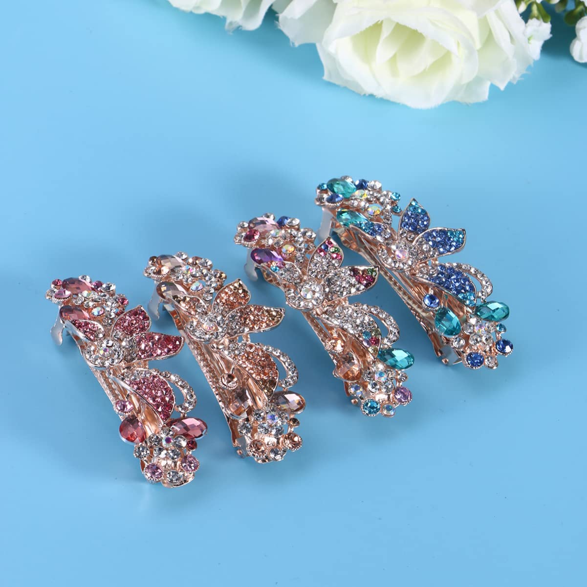LALAFINA 4-Piece Women's Crystal Hair Clips - Elegant Spring Hair Barrettes for Wedding, Bridal, and Party Hair Accessories | Perfect for Brides, Prom, and Special Occasions