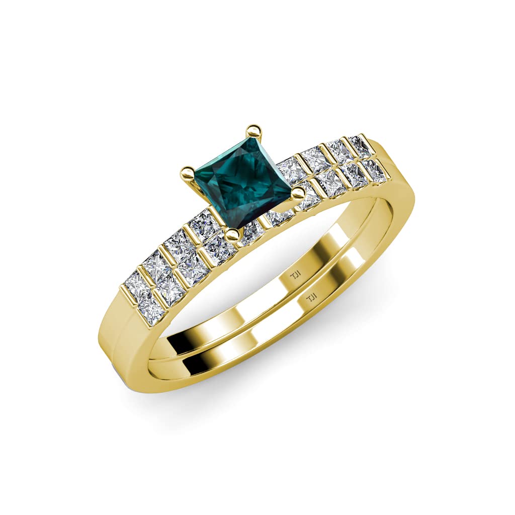 1.40ctw London Blue Topaz & Diamond Engagement Ring & Wedding Band Set in 14K Yellow Gold - Perfect for Proposals, Anniversaries & Bridal Jewelry