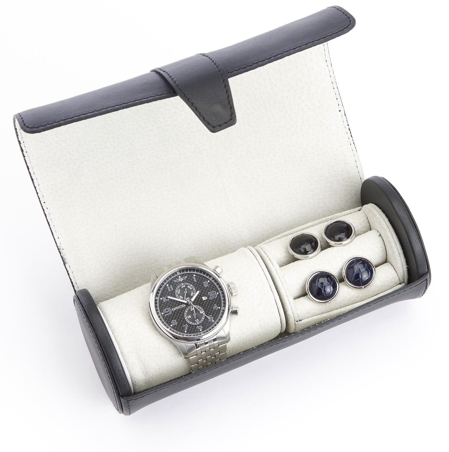 Royce Leather Luxury Genuine Leather Travel Watch Roll & Cufflink Storage Case - Perfect for Business Travel, Watch Collectors & Jewelry Organization
