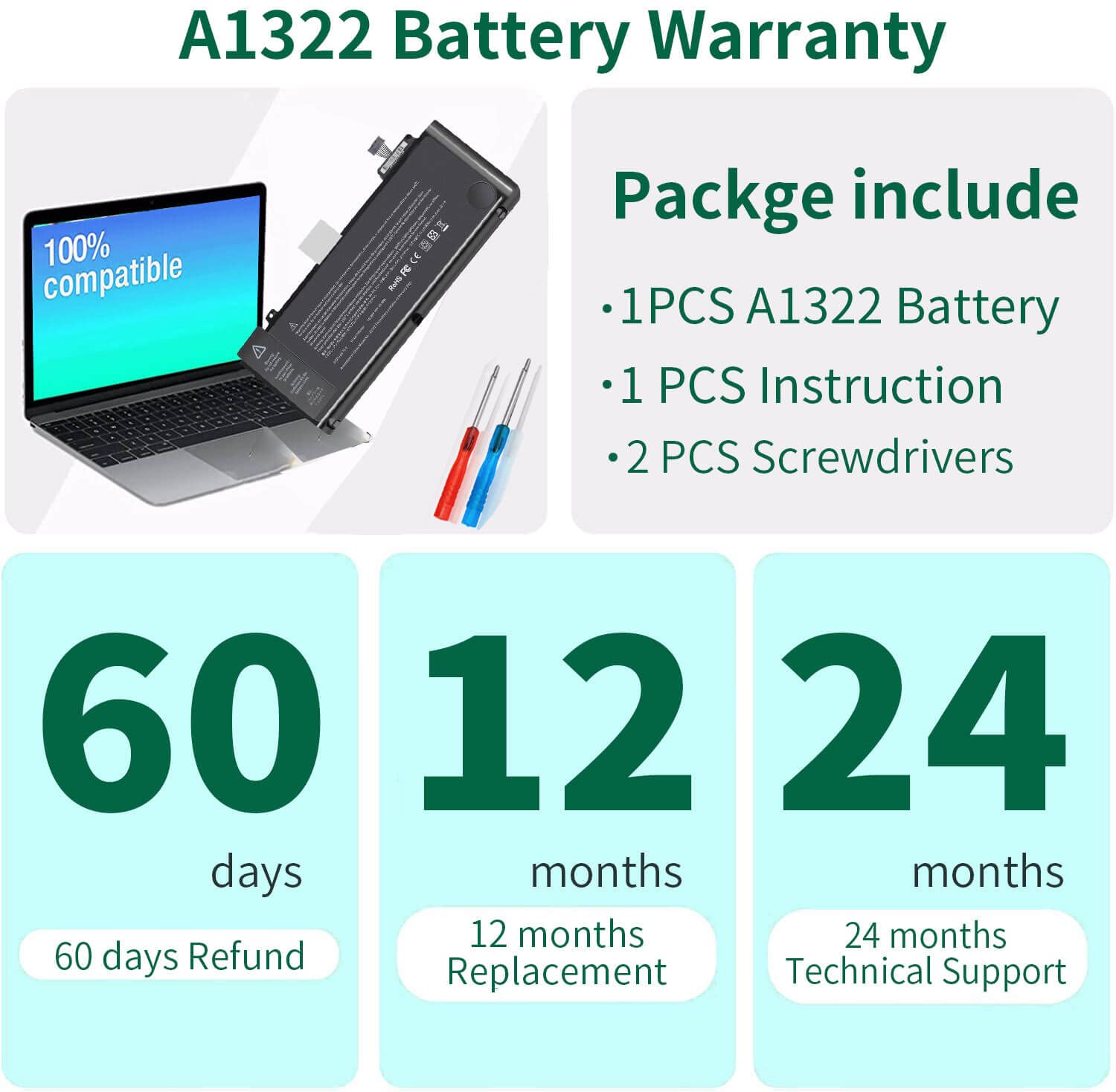 DMKAOLLK A1322 Replacement Battery for MacBook Pro 13-inch (Mid 2009, Mid 2010, Early 2011, Mid 2012) - 10.95V 63.5Wh Laptop Battery Compatible with MacBook Pro A1278 - Perfect for Work, Study & Travel