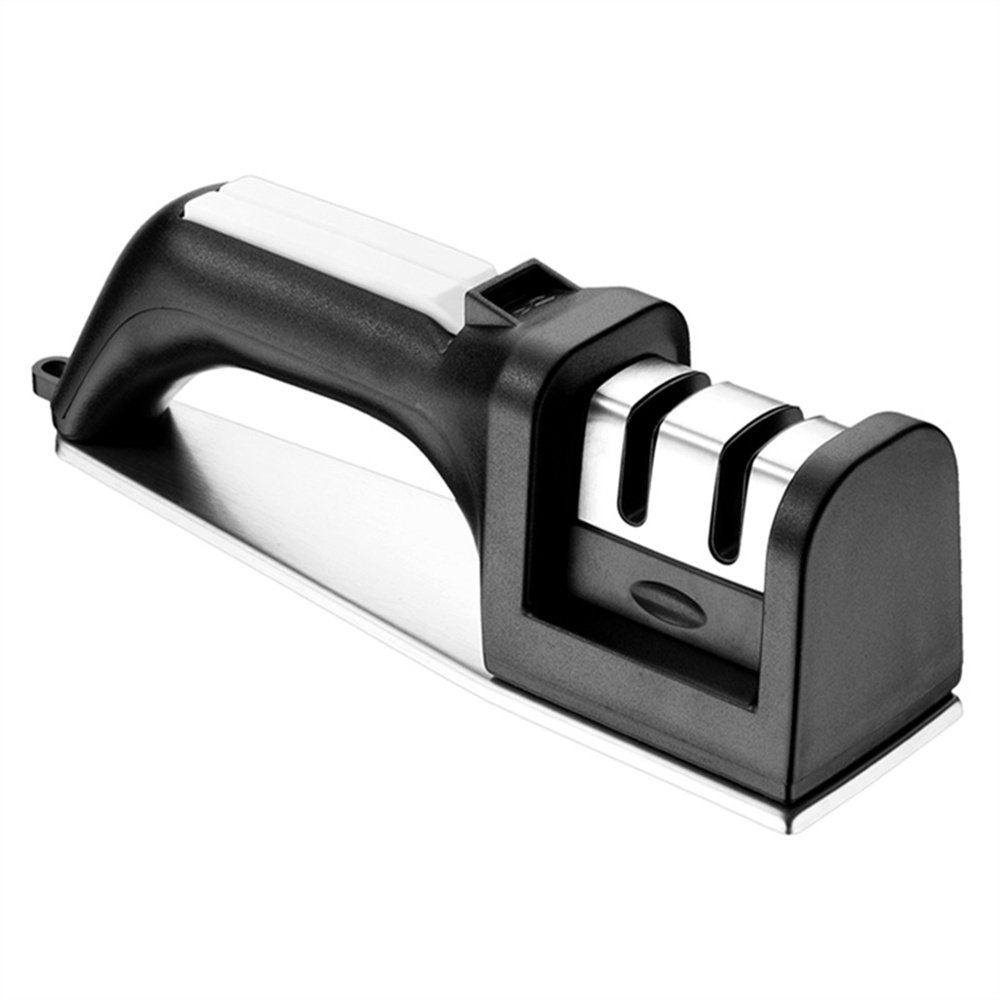 Premium Kitchen Knife Sharpener - 2-Stage Manual Chef Knife Sharpener with Diamond Abrasives for Straight & Serrated Knives | Black | Ideal for Home Cooks & Professional Chefs