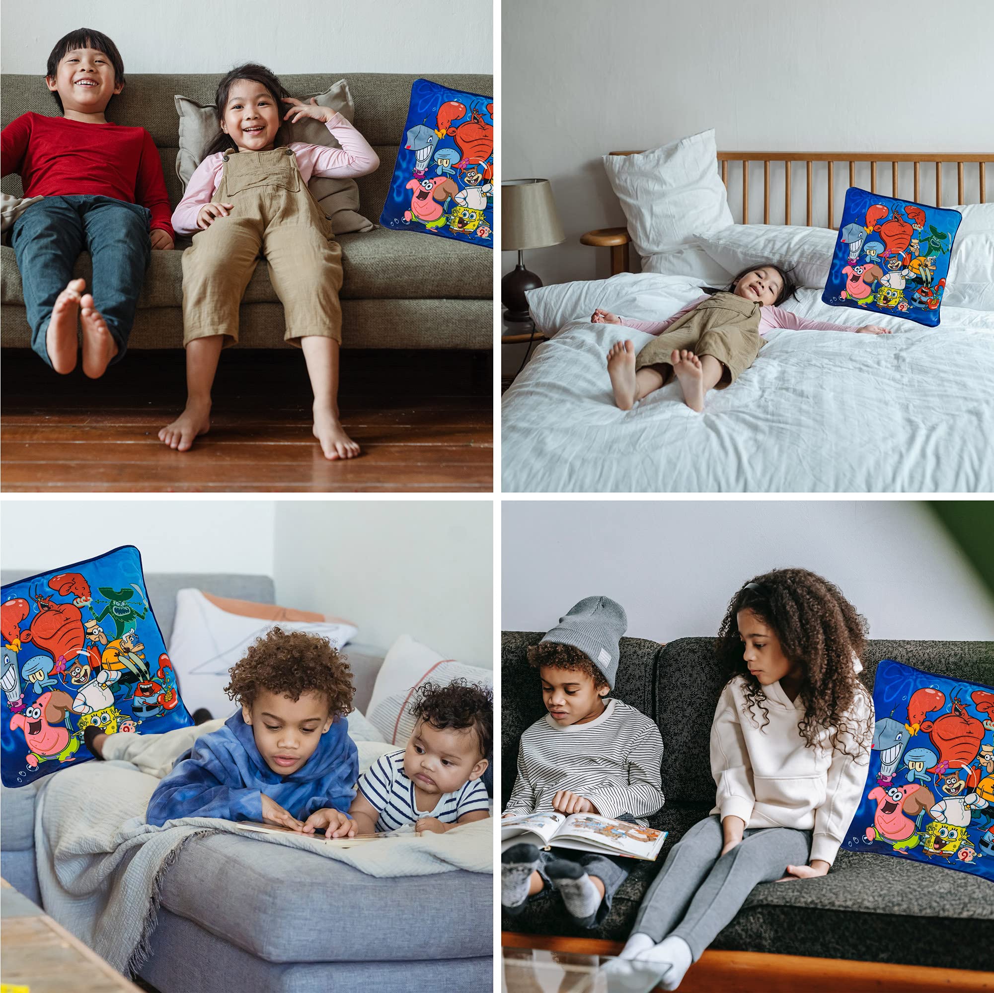 Spongebob Squarepants Decorative Pillow Cover for Kids - 15x15 Inch Soft Bedding Pillowcase - Perfect for Nursery, Playroom & Kids' Room Decor