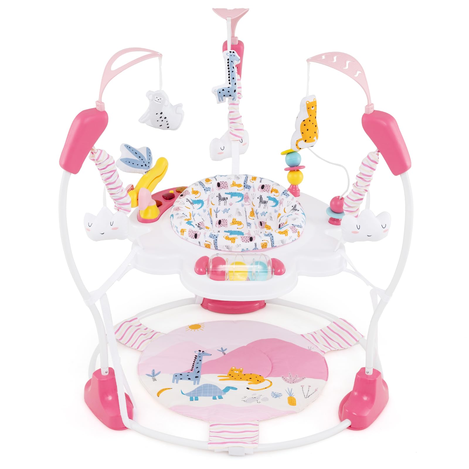 INFANS 3-in-1 Baby Activity Center with Music, Lights & Interactive Toys - 360° Rotating Seat, 3 Height Adjustments - Exersaucer Learning Toy for Infants 6-12 Months (Pink) - Perfect for Playtime, Early Development & Safe Bouncing Fun at Home
