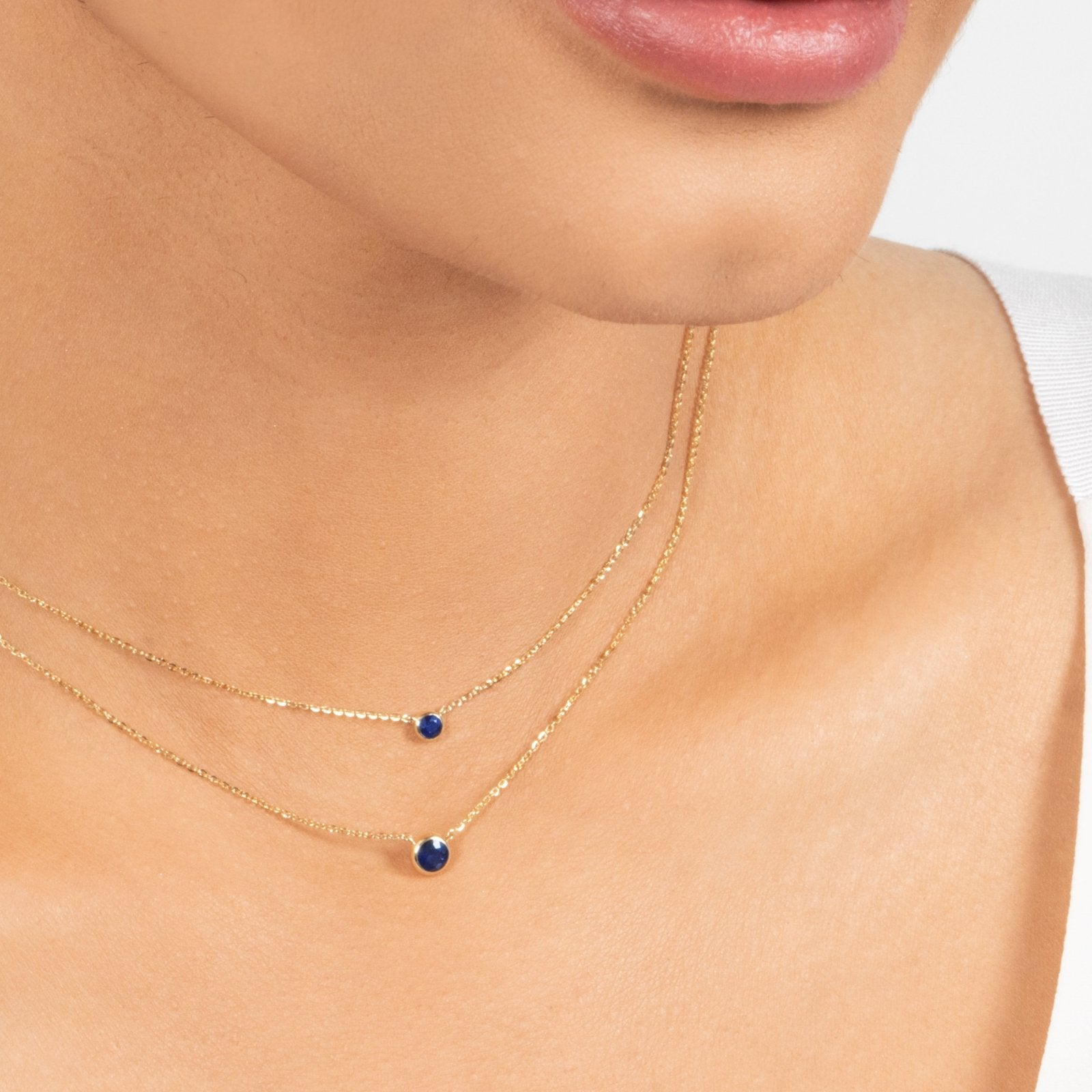 14K Yellow Gold Sapphire Station Necklace - Dainty Bezel Set Gemstone Jewelry for Women, Perfect for Everyday Wear & Special Occasions