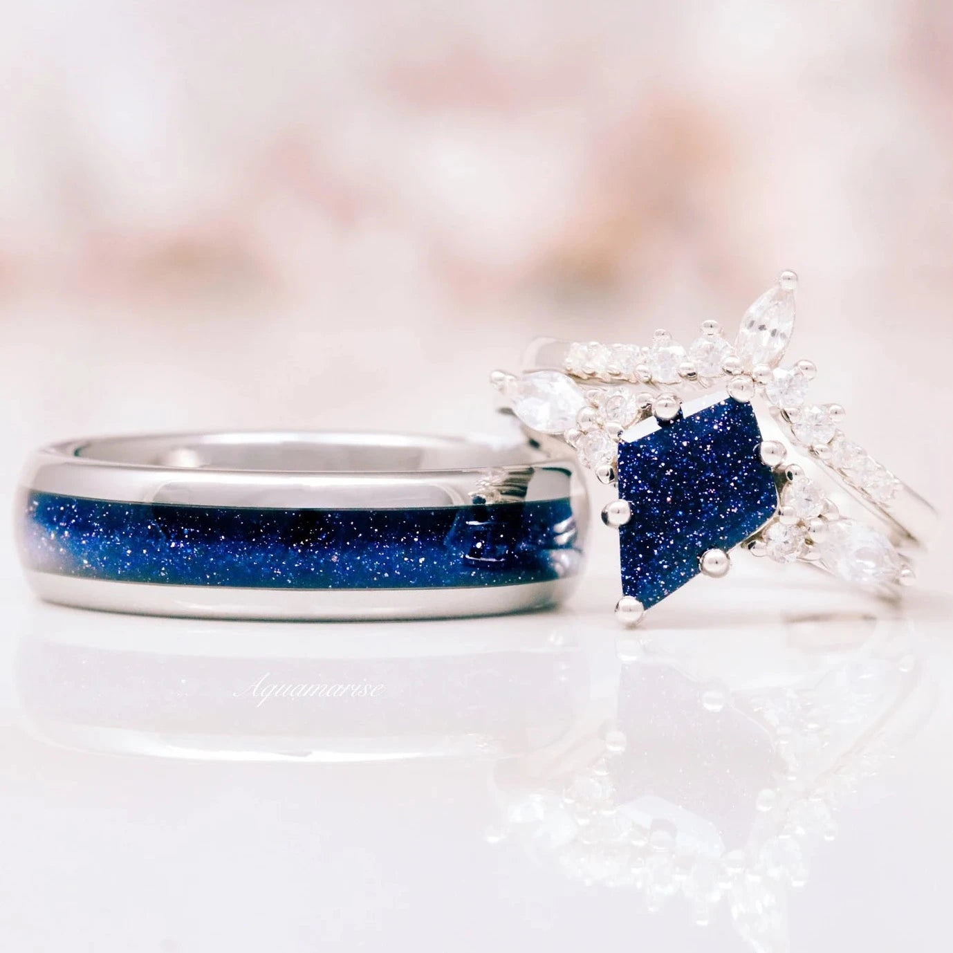 Skye Kite™ Starry Night Couple Rings - Matching His & Hers Wedding Bands with Celestial Design - Perfect for Anniversaries, Engagements and Romantic Gifts