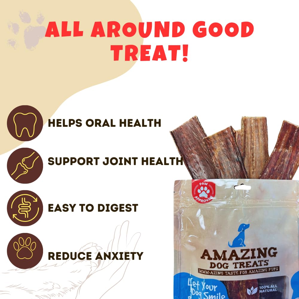 Premium Beef Esophagus Dog Treats - 6 Inch Natural Gullet Chews for Medium & Large Dogs (25-Pack) - High-Protein, Grain-Free, Long-Lasting Dental Chews for Aggressive Chewers - Perfect for Training, Teething & Dental Health