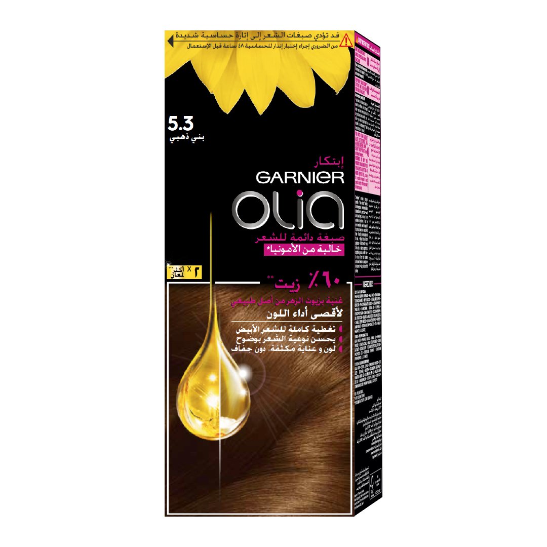Garnier Olia 5.3 Golden Brown Hair Color - Ammonia-Free Permanent Dye for Natural-Looking Highlights | Perfect for Brunettes Wanting Warm, Shimmering Tones at Home