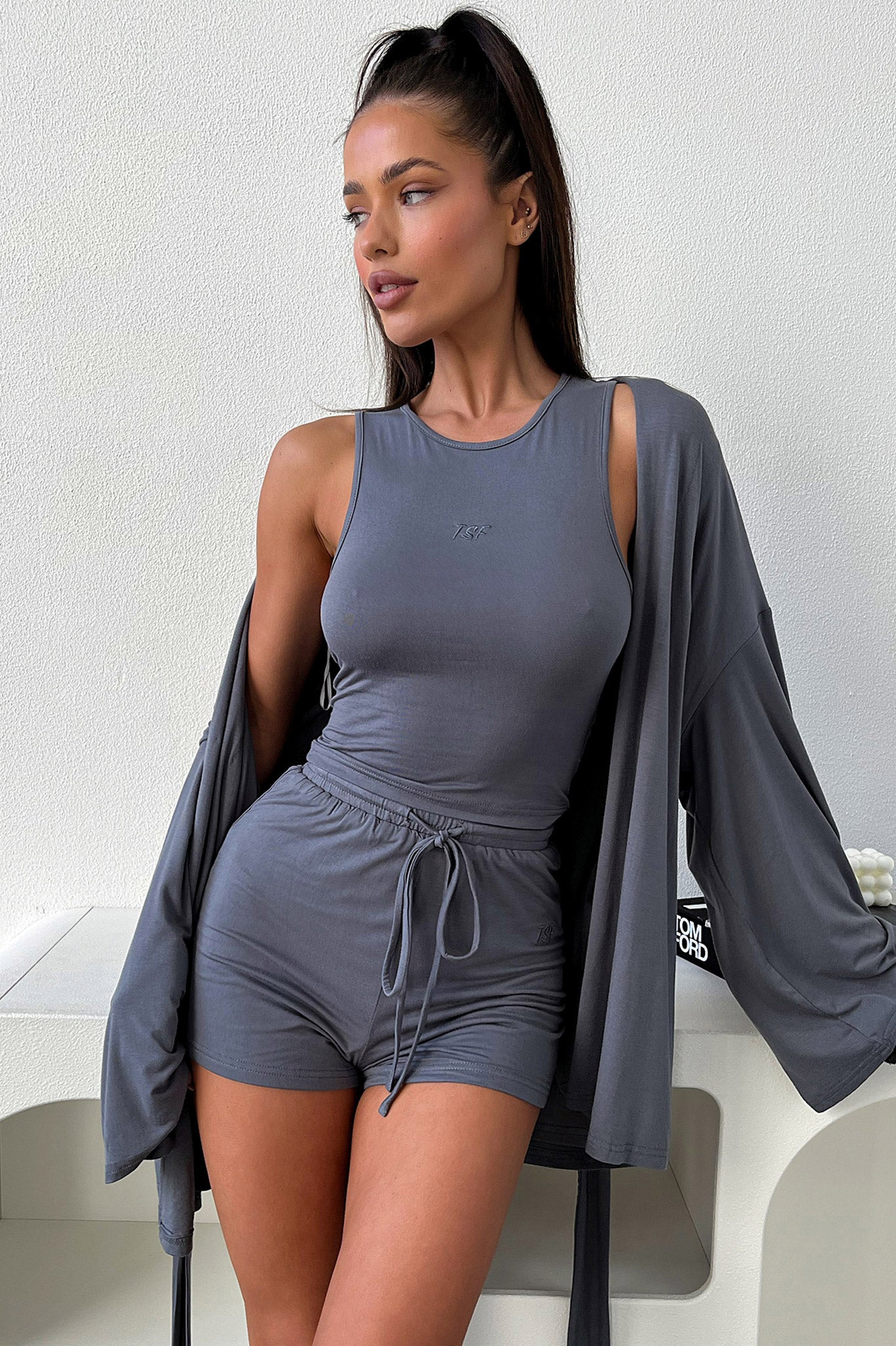Alita Women's Soft Plush Robe - Charcoal Gray | Cozy Bathrobe for Spa, Lounge & Relaxation at Home