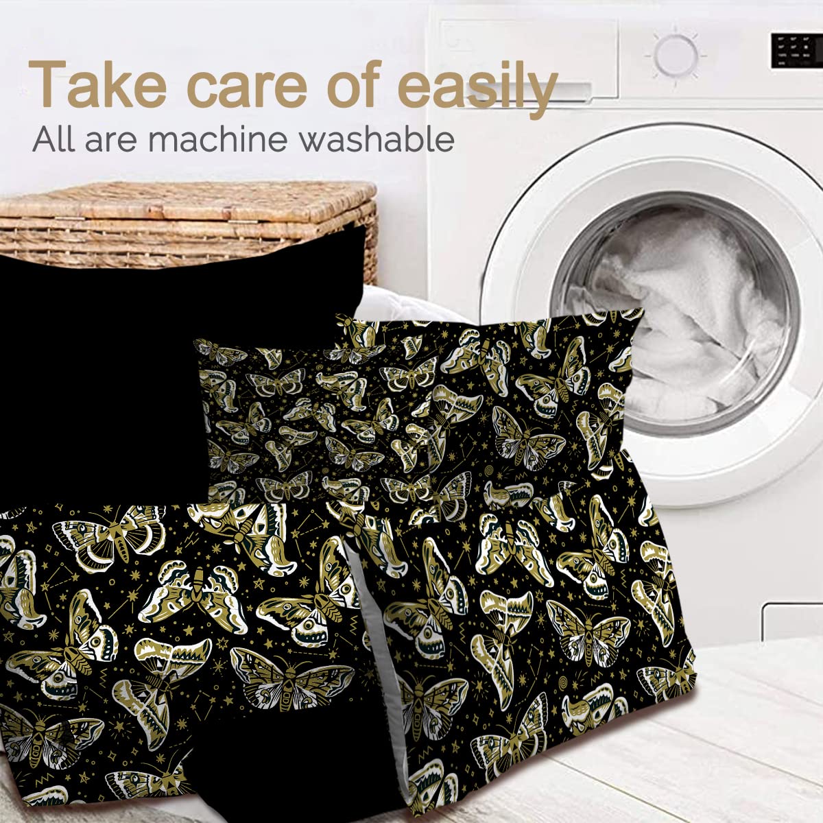 BlessLiving 8-Piece Monarch Butterfly Comforter Set - Queen Size Bedding with Gold & Black Design, Includes 1 Comforter, 2 Pillow Shams, 1 Flat Sheet, 1 Fitted Sheet, 1 Cushion Cover & 2 Pillowcases - Perfect for Bohemian Bedroom Decor & Butterfly Theme Rooms