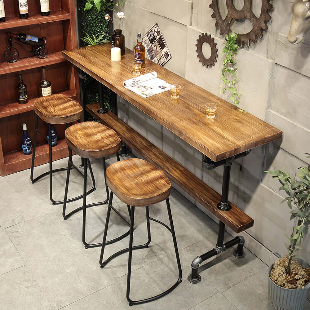 Industrial 7-Piece Wooden Breakfast Table Set with Bar Stools - Long Bar Height Dining Table for 6 - Perfect for Kitchen, Breakfast Nook & Small Space Dining