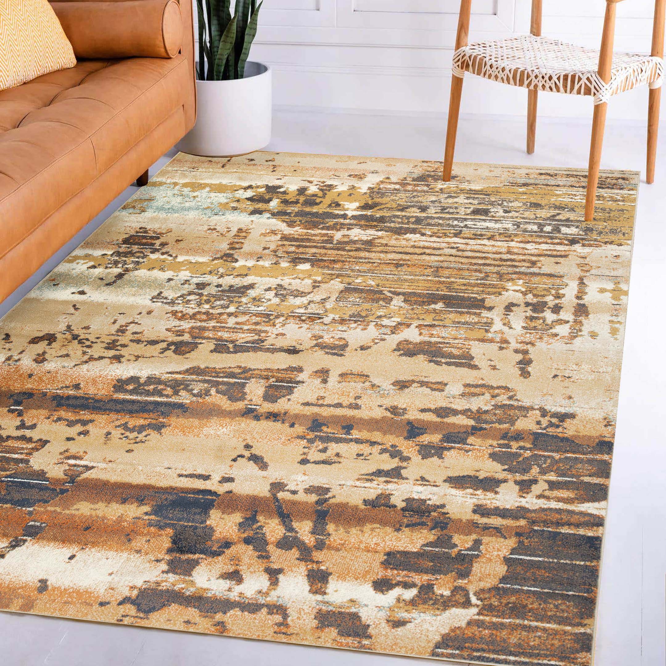Damara Splatter Abstract Indoor Area Rug or Runner - Non-Slip Modern Boho Decor for Living Room, Bedroom, Entryway