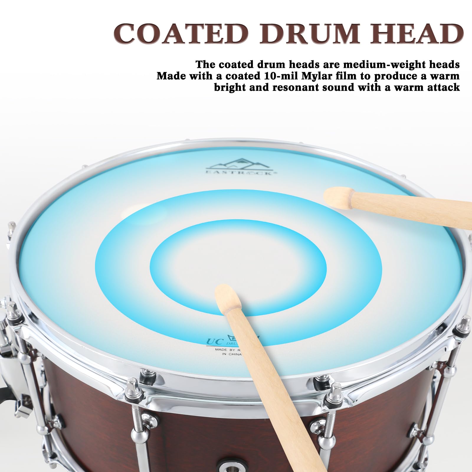 EASTROCK 14x6.5 Inch Professional Snare Drum with Reddish Brown Texture Finish - Premium Drum Set Accessory for Drummers & Adults - Perfect for Live Performances, Studio Recording & Drum Practice (Reddish Brown)