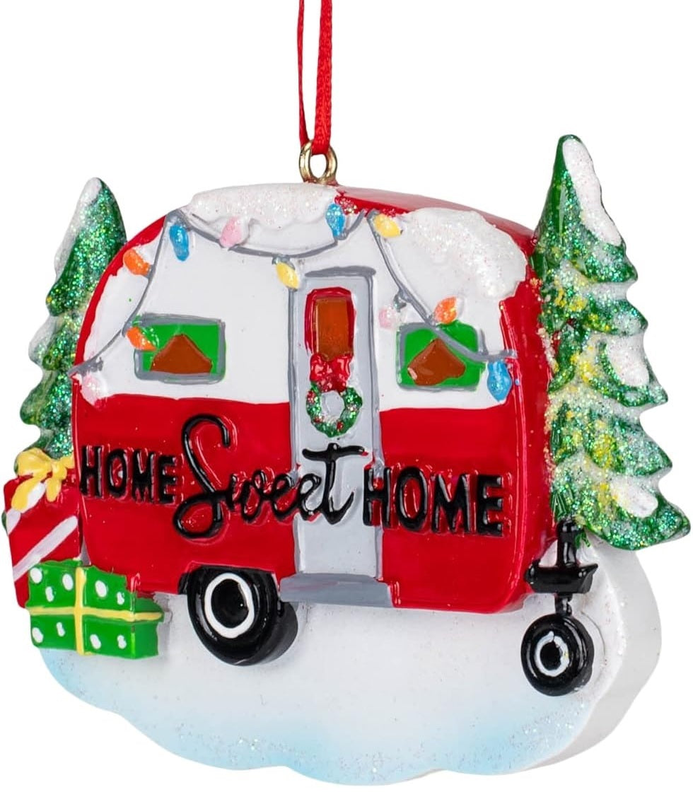 4 Pack Personalized Home Sweet Home Camper Ornaments - Perfect for RV, Travel Trailer & Christmas Tree Decorations