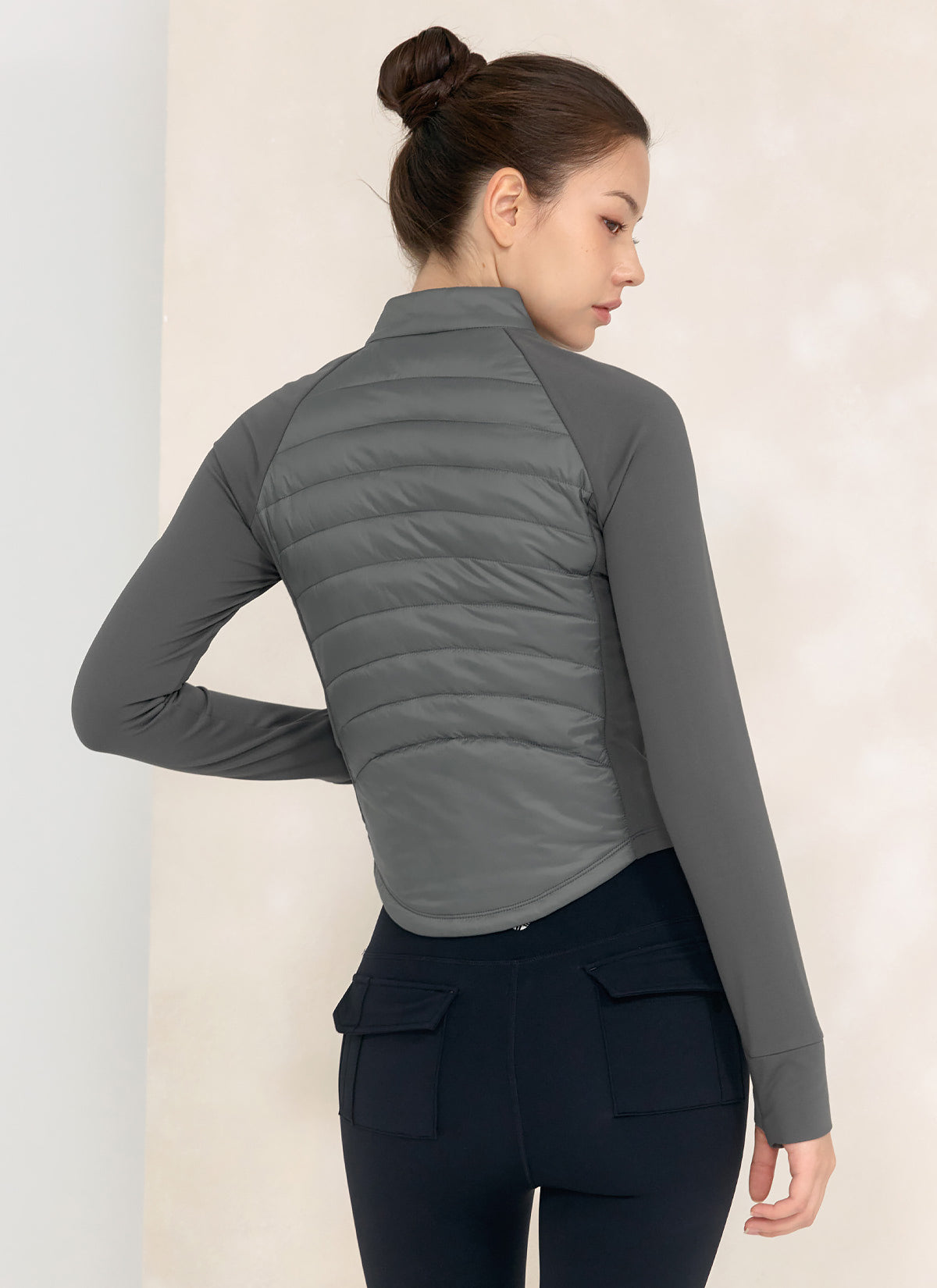 Lightweight Padded Mock Neck Jacket with Finger Hole - Comfortable & Stylish for Outdoor Activities, Hiking, and Casual Wear