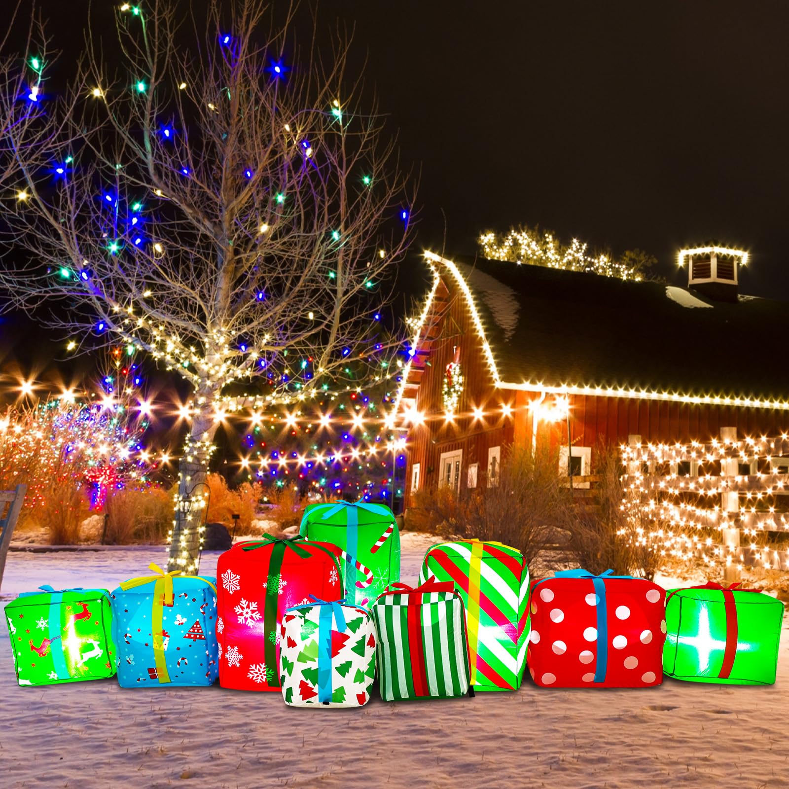 9ft Giant Inflatable Christmas Gift Box with 9 Multicolor LED Lights - Outdoor/Indoor Holiday Decor for Yard, Lawn, Home & Xmas Parties | Perfect for Family Gatherings & Festive Celebrations